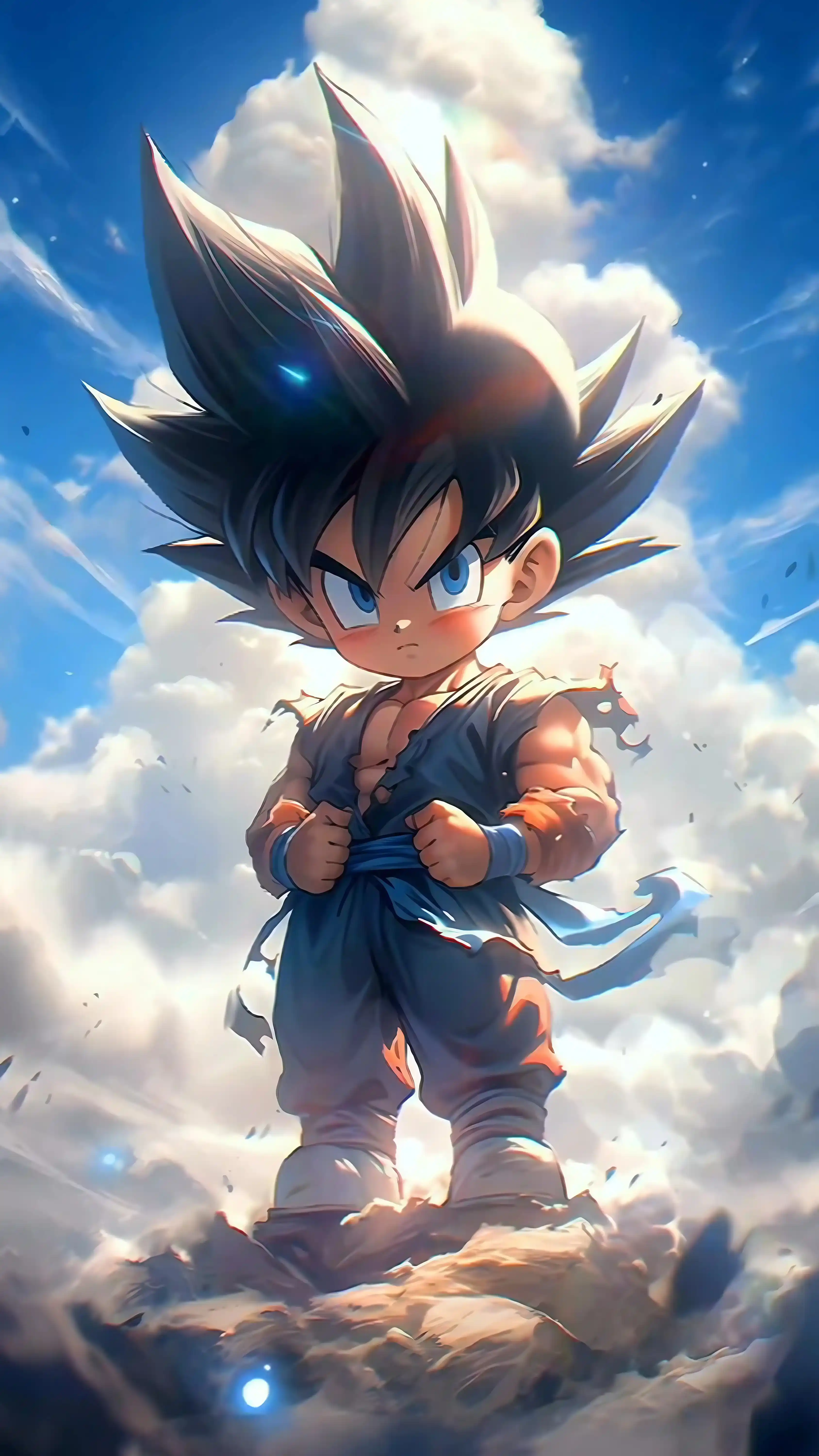 Blue Hair Anime Character Charging - Mobile Game Style Wallpaper