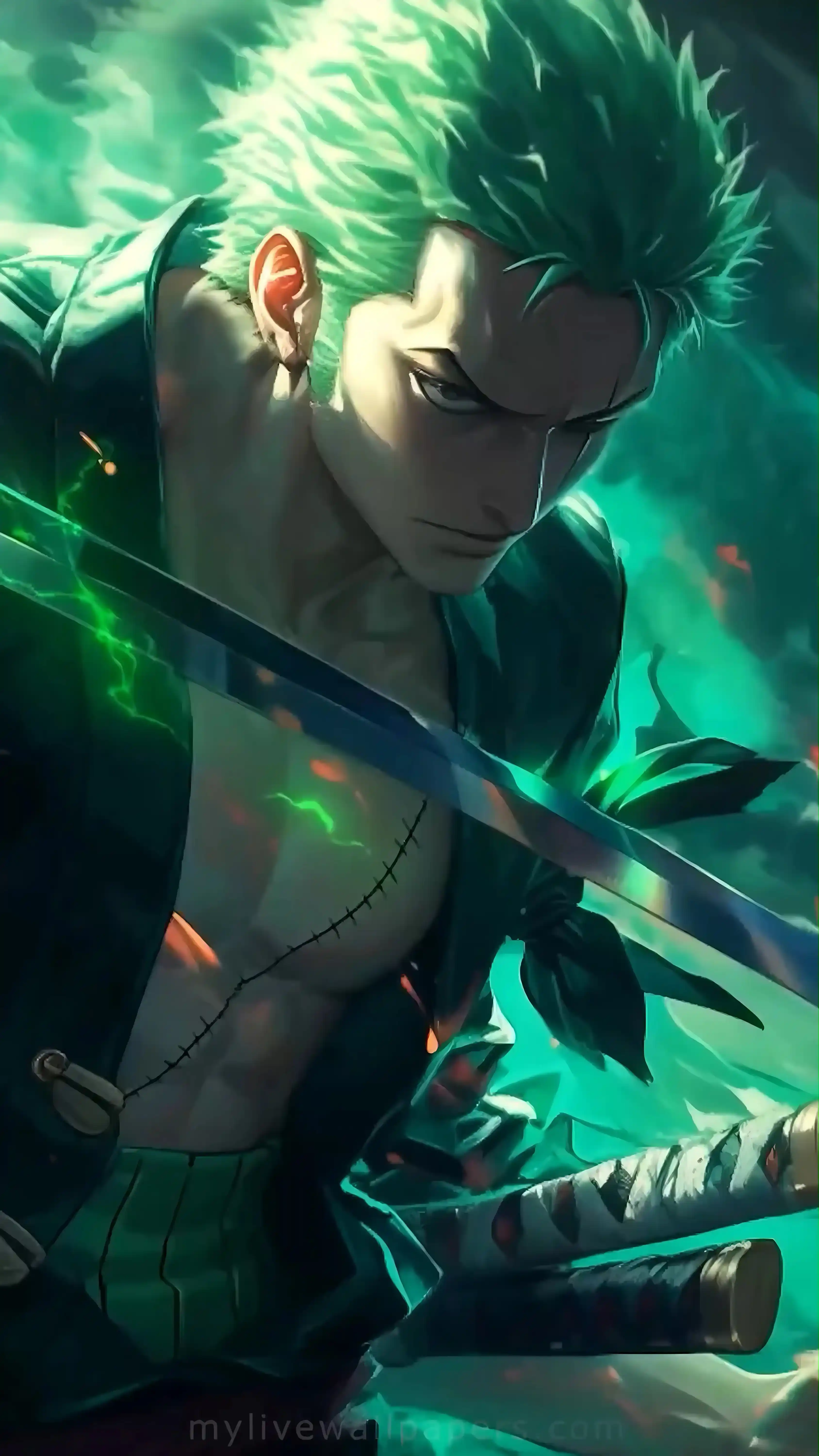 Blue Hair Anime Character Charging - Mobile Game Style Wallpaper