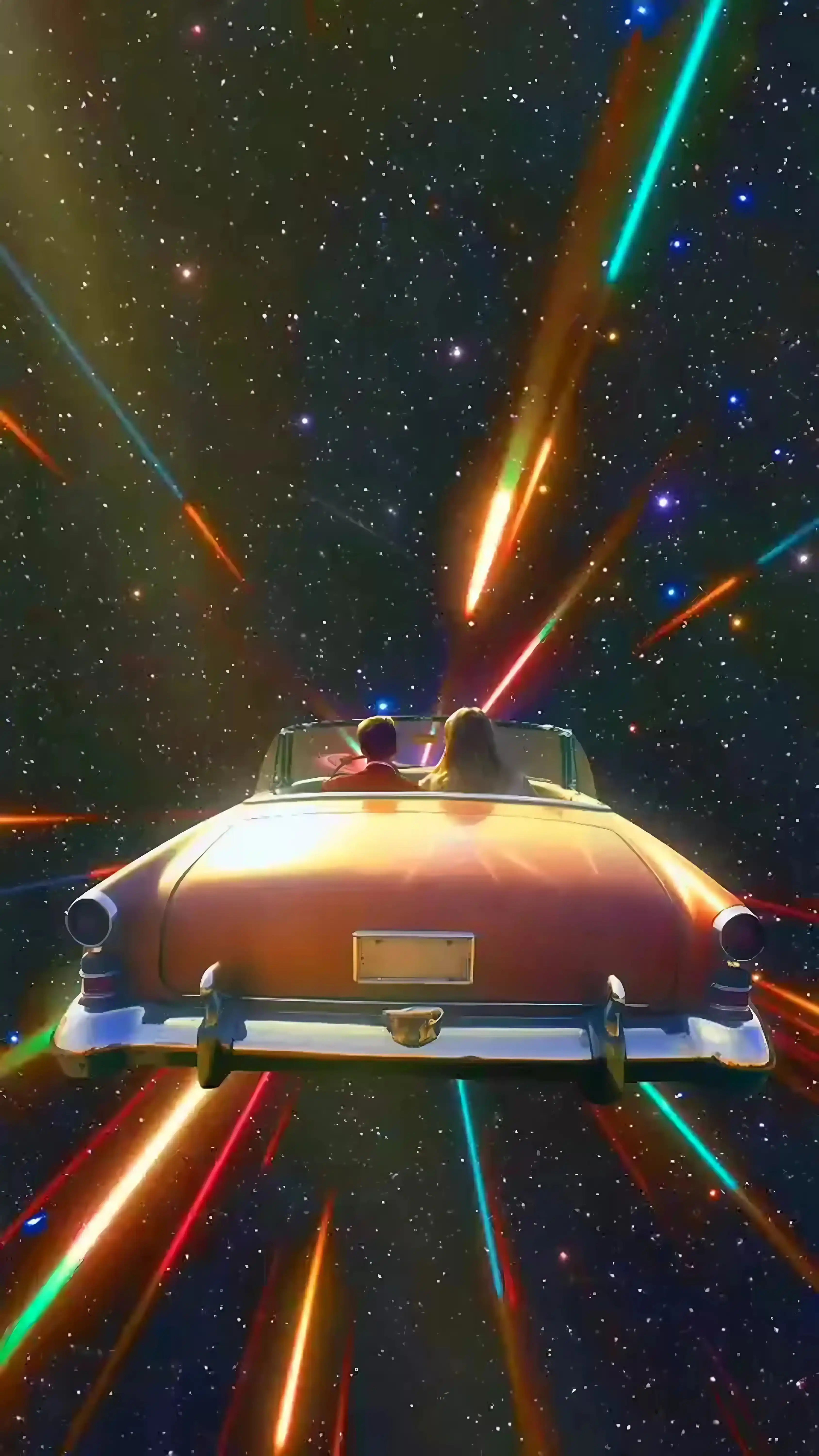 Romantic Cosmic Car Journey Through Space - Surreal Art Wallpaper
