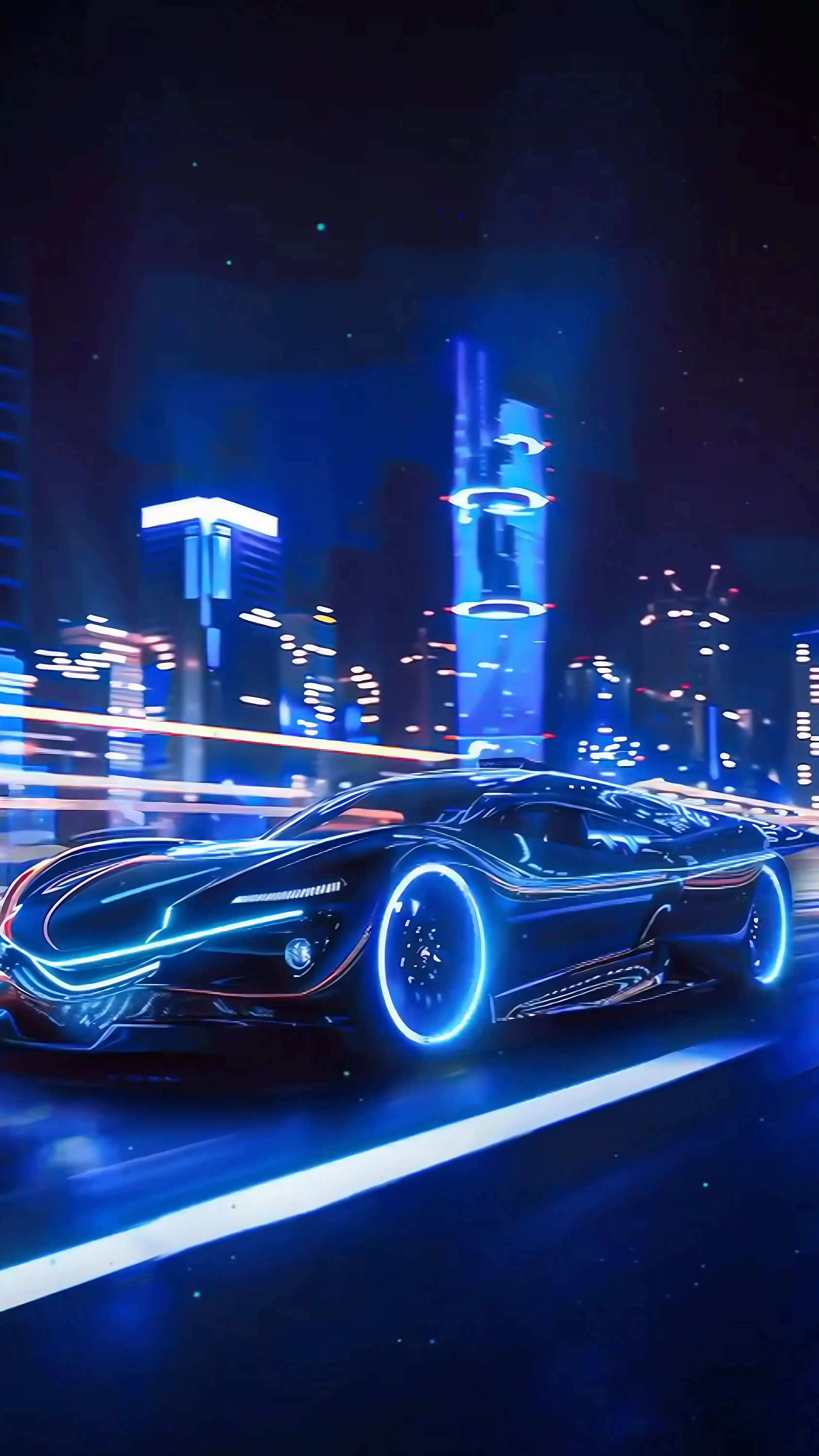 Luxury Sports Car in Neon City - Night Racing Wallpaper