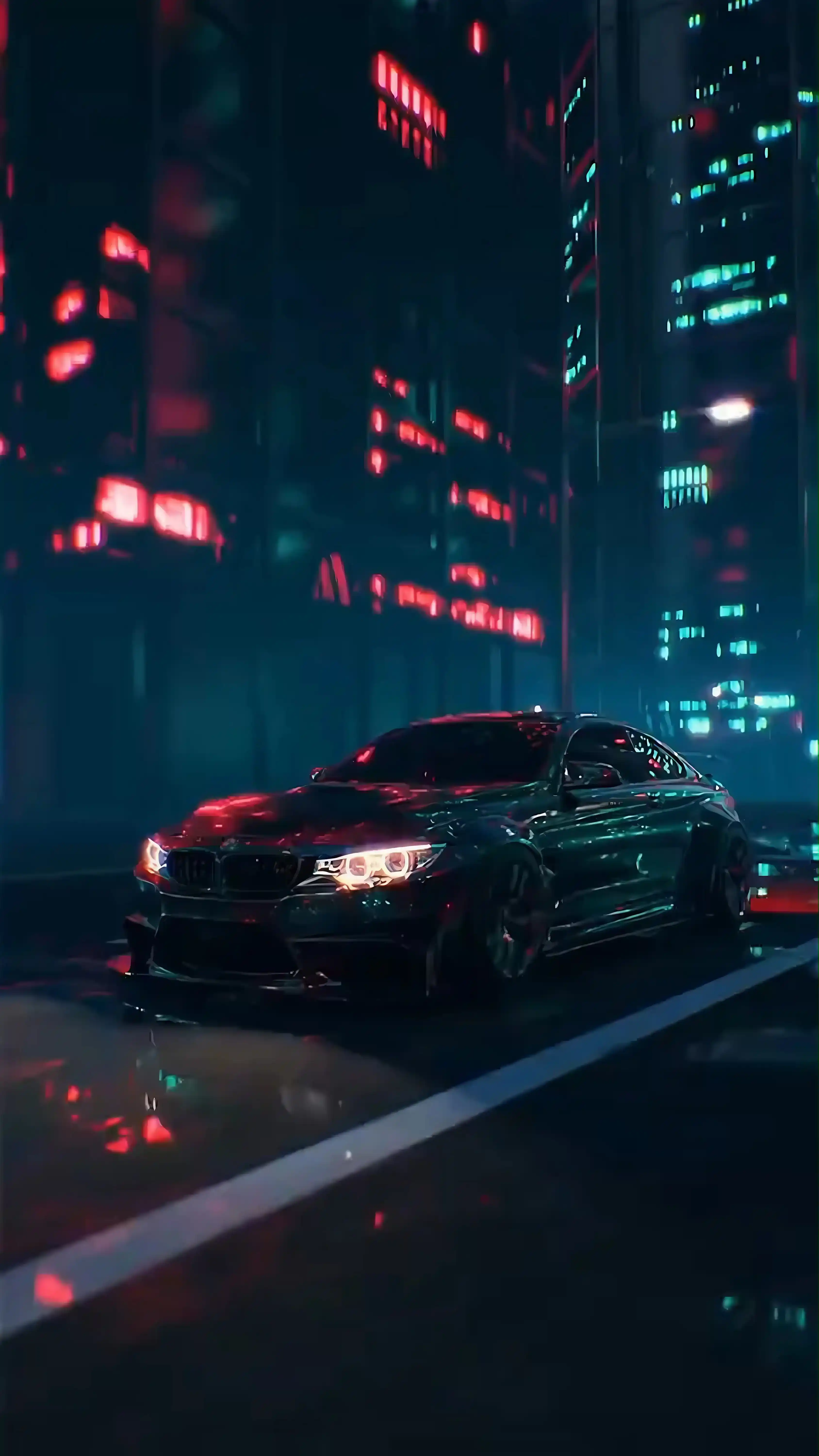Luxury Sports Car in Neon City - Night Racing Wallpaper