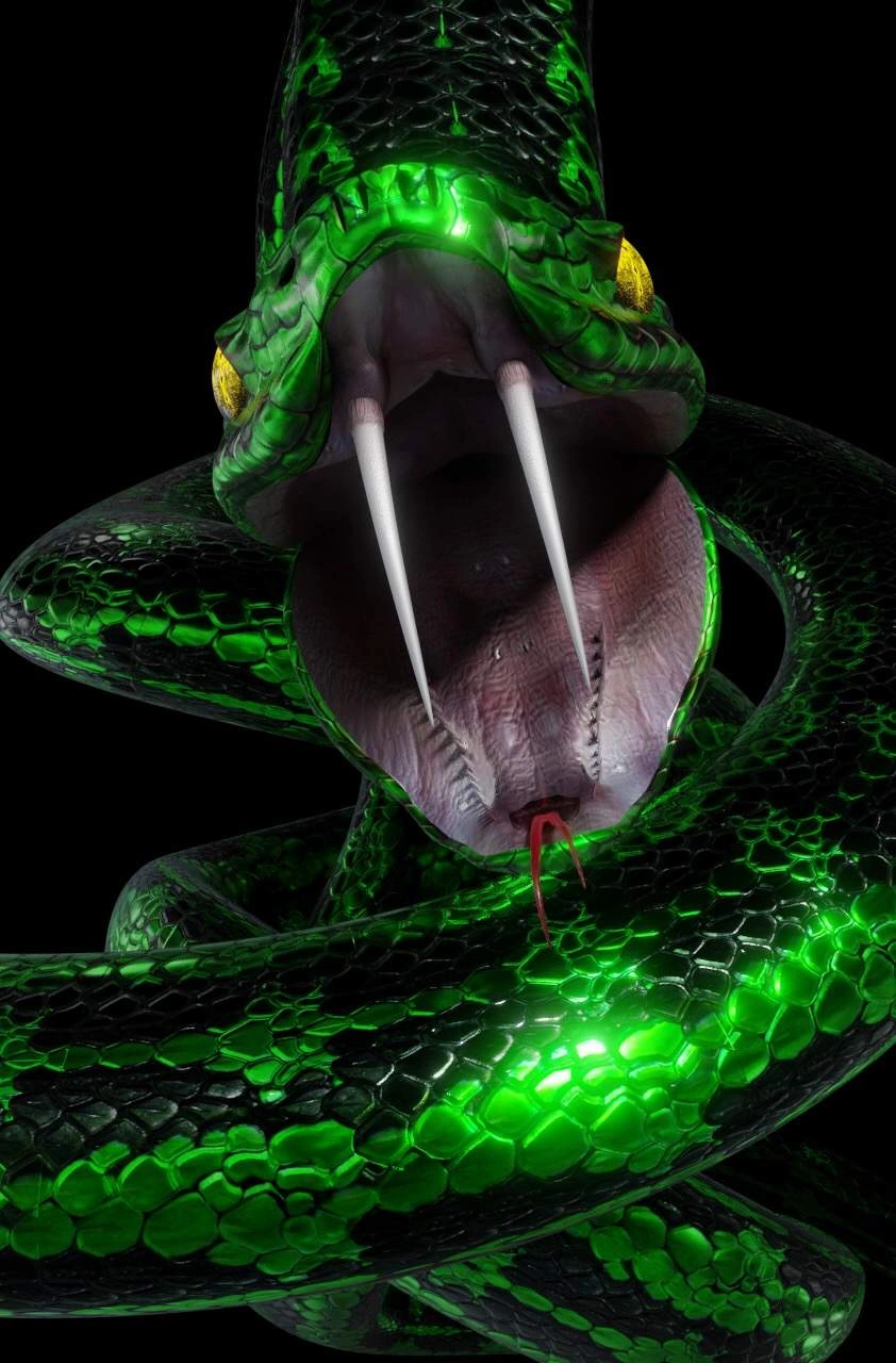 Electric Neon Snake Attack Pose - Venomous Digital Creature