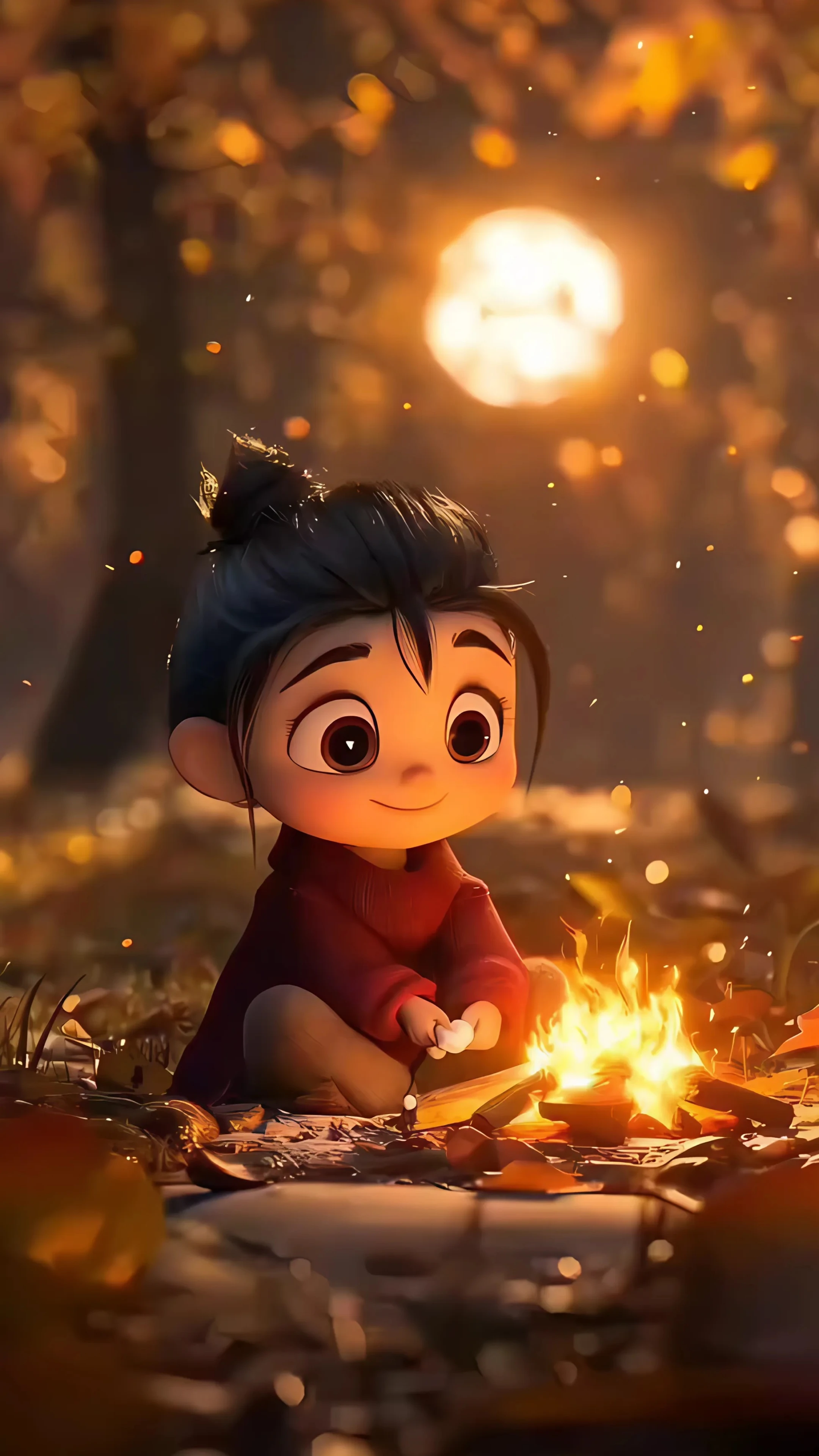 Anime Girl Live Wallpaper - Cozy Campfire