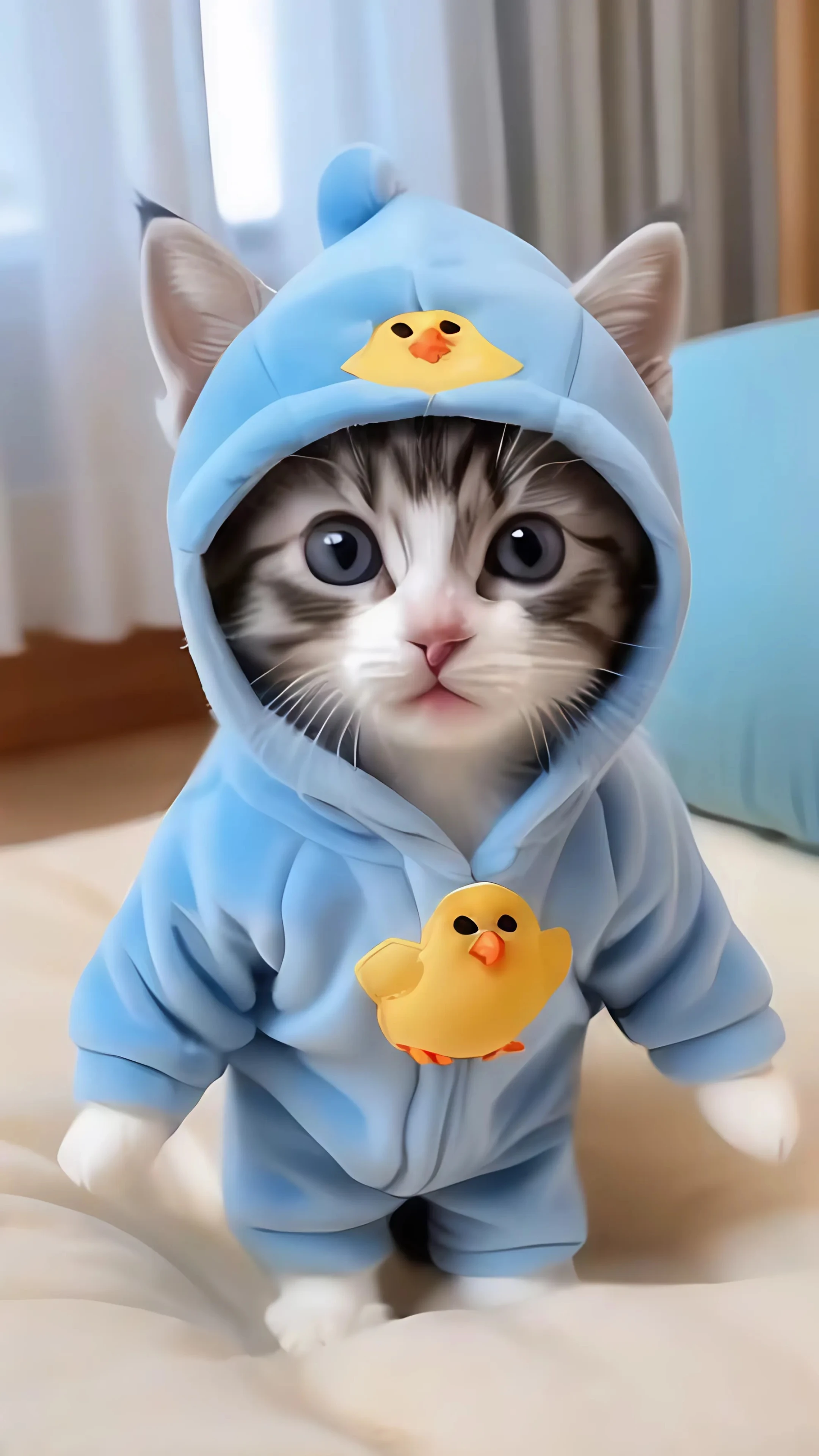 Cute Kitten in Blue Hoodie - 4K Live Wallpaper
