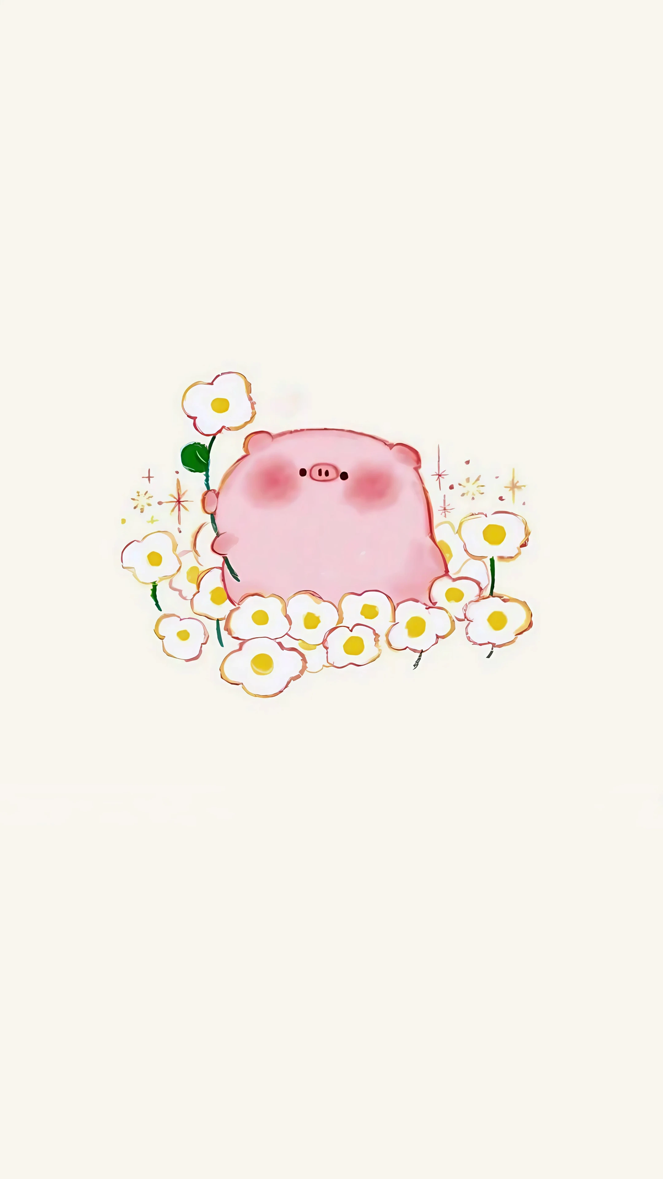 Adorable Pink Pig Surrounded by Flowers