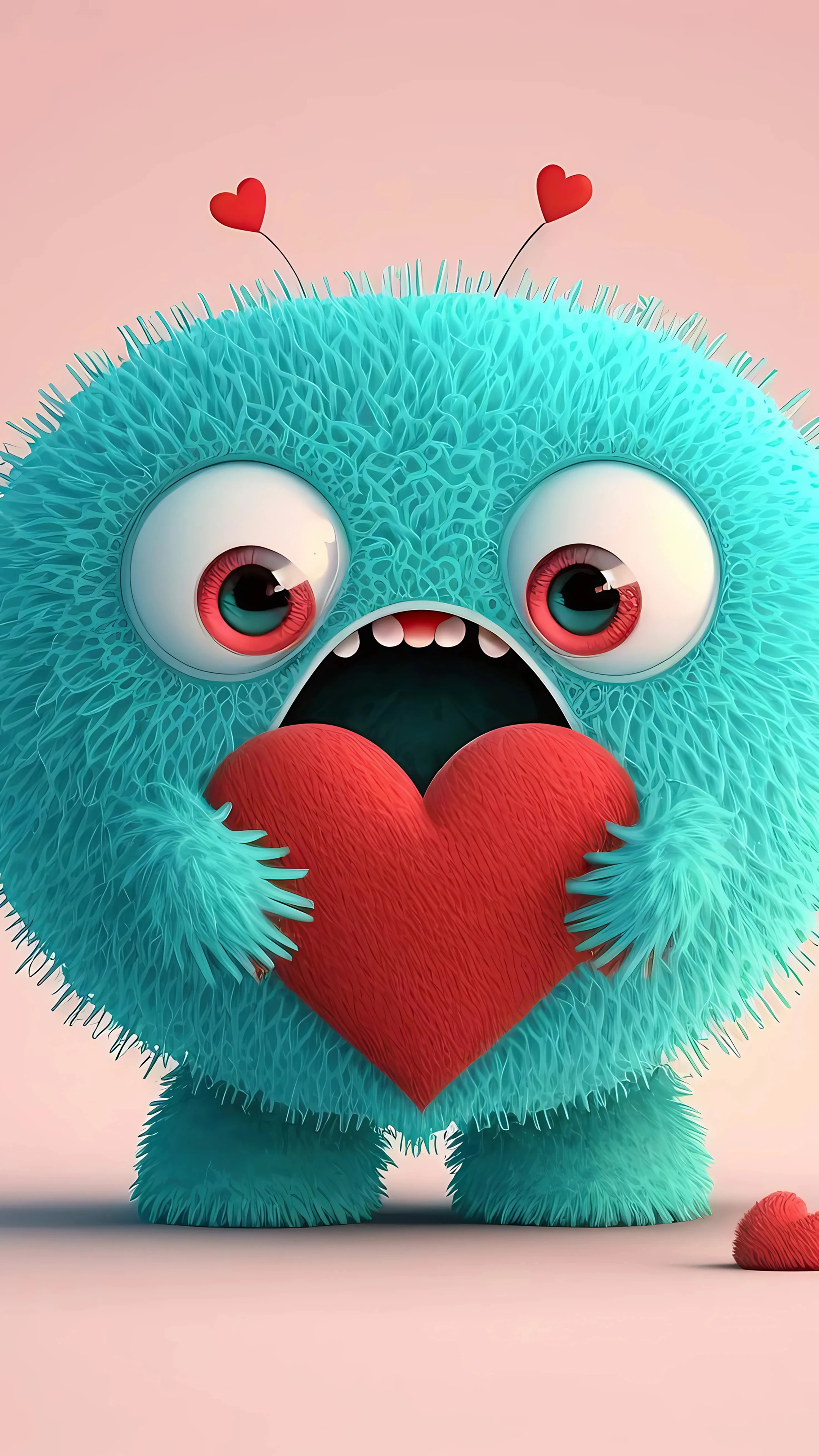 Cute Furry Monster Holding a Red Heart