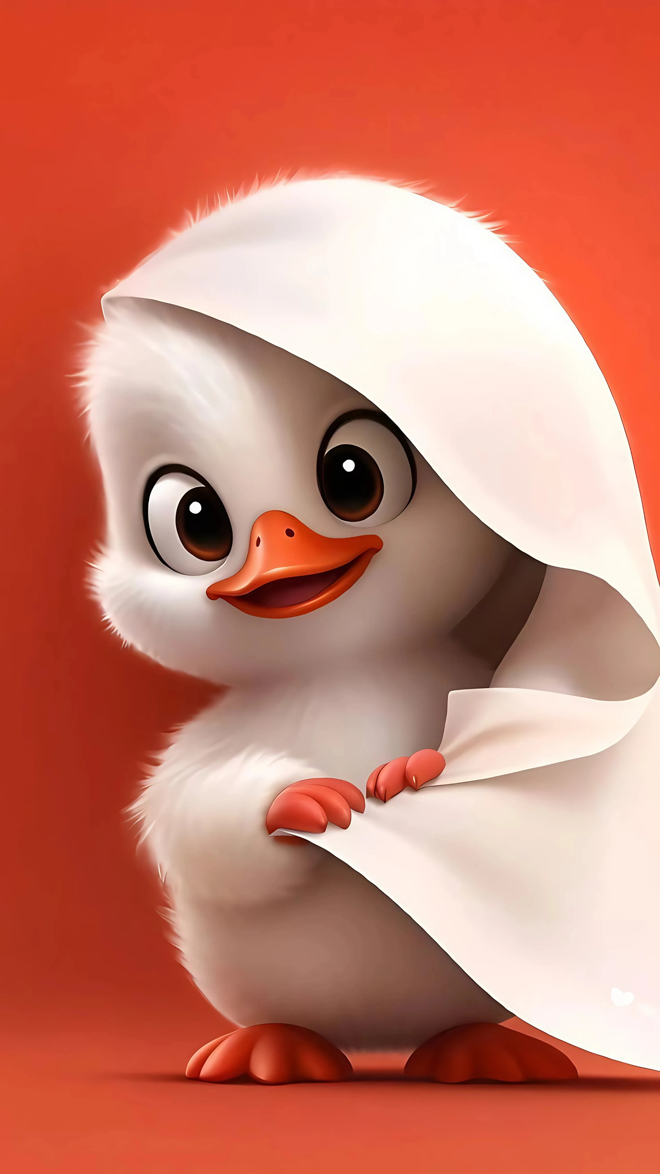 Adorable Duckling Wrapped in a White Towel