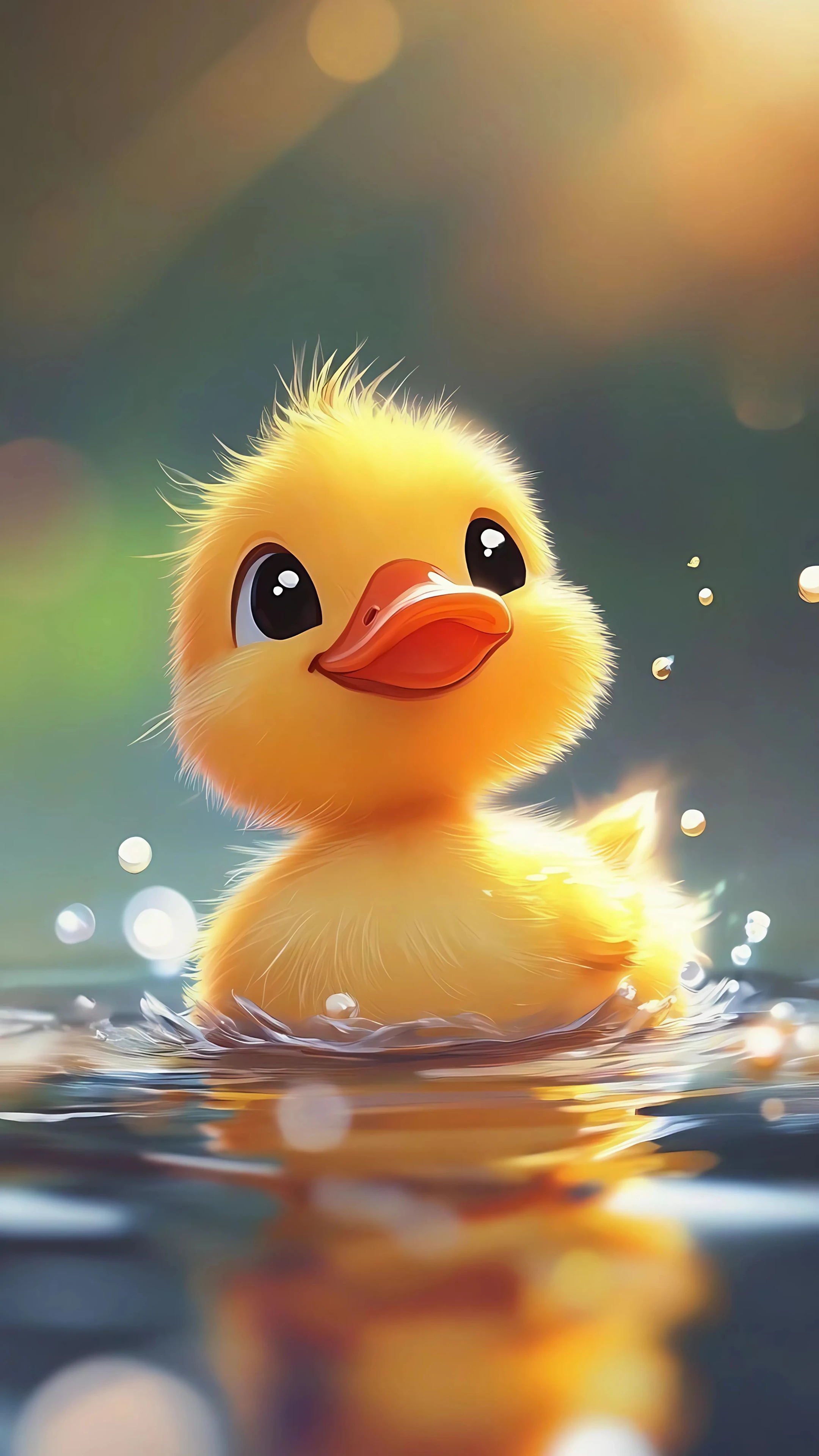 Joyful Yellow Duckling Swimming in Water