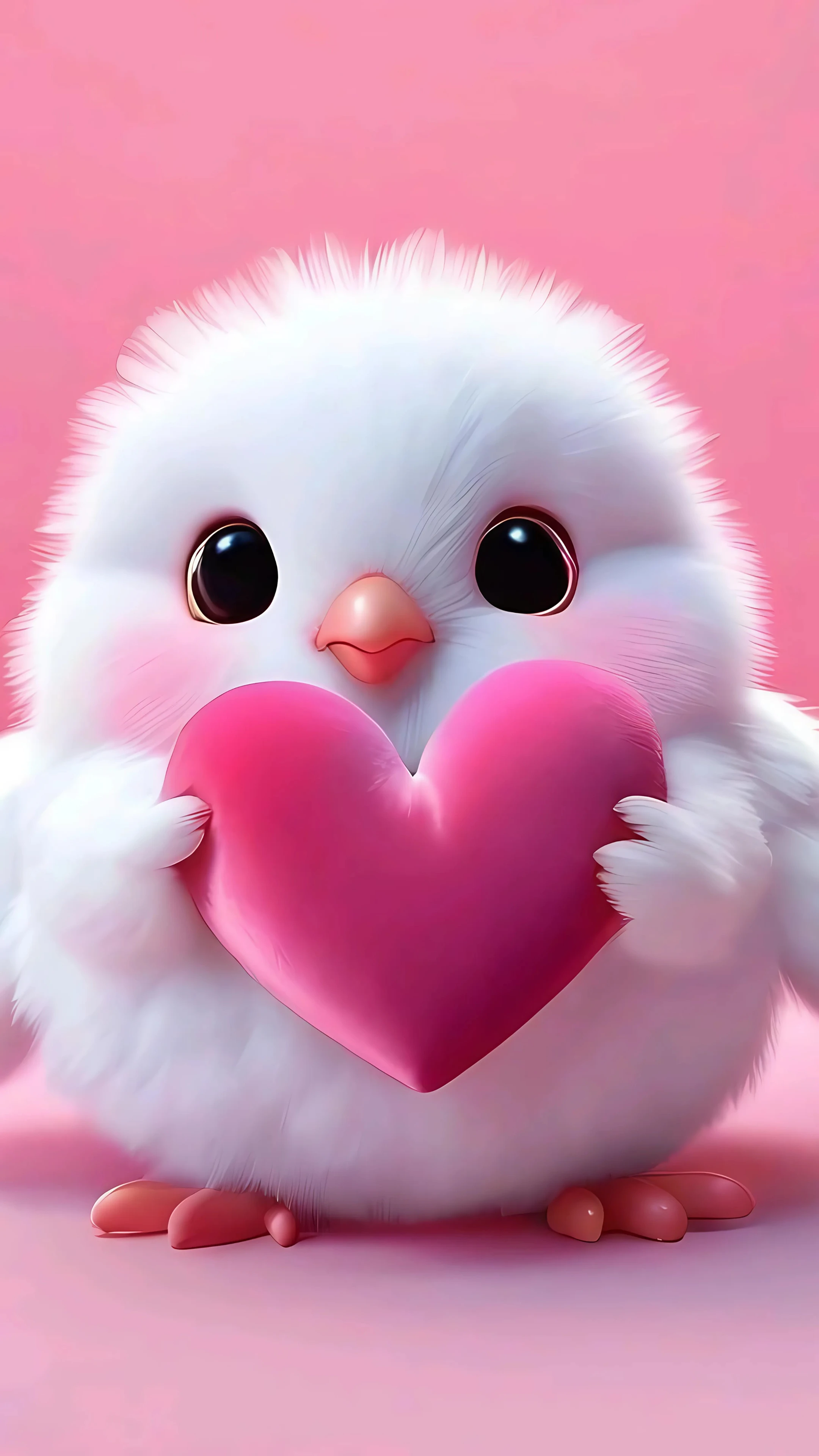 Sweet Little Bird Holding a Pink Heart