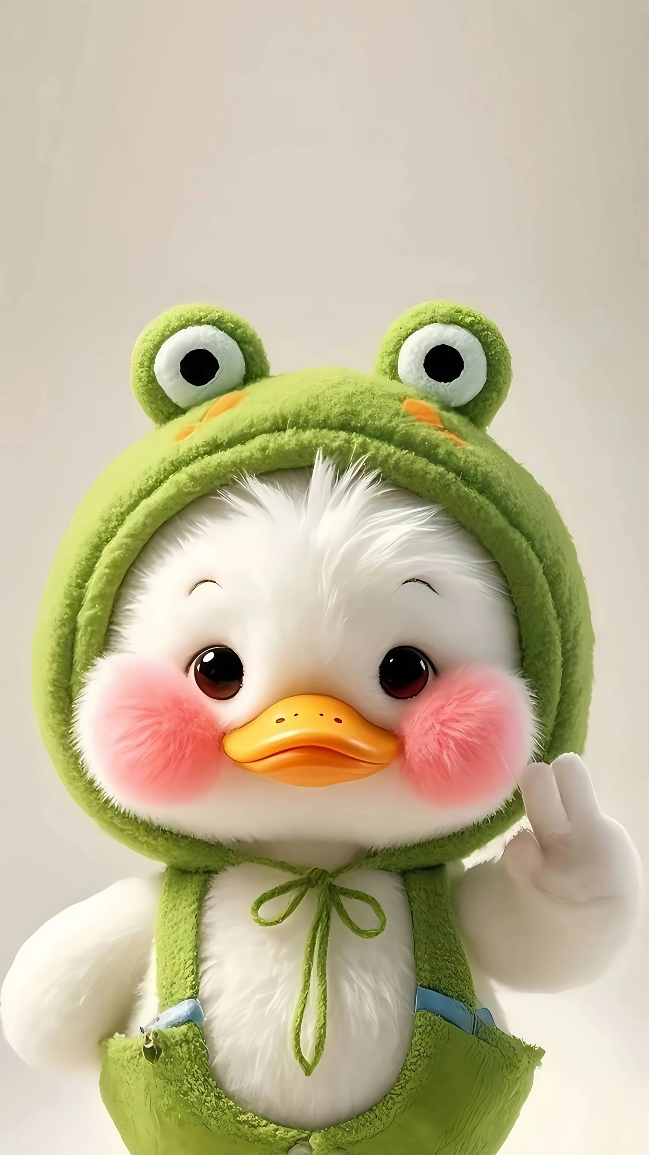 Duckling in Frog Costume with Pink Cheeks