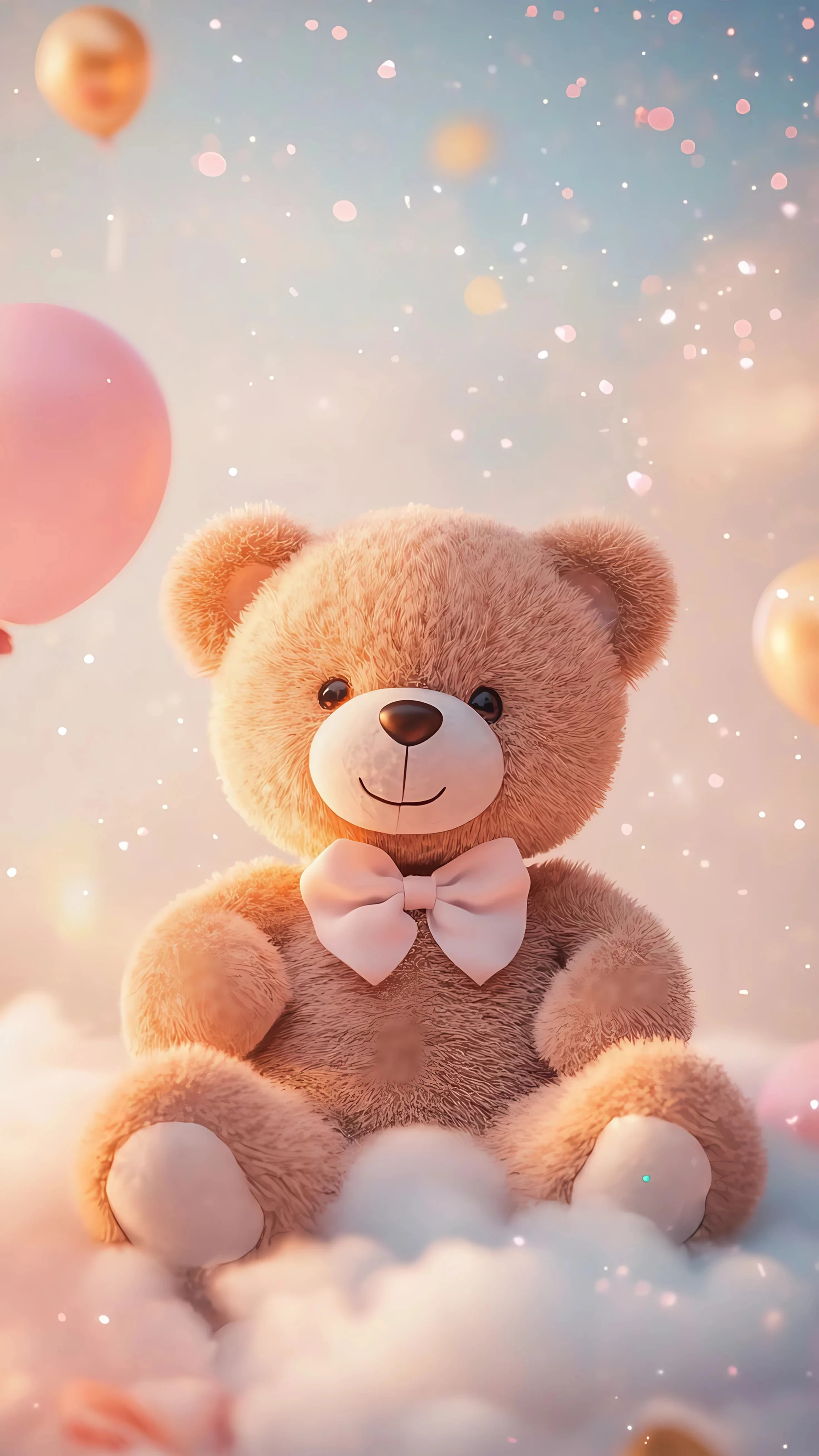 Charming Teddy Bear with Bow Tie in Dreamy Atmosphere