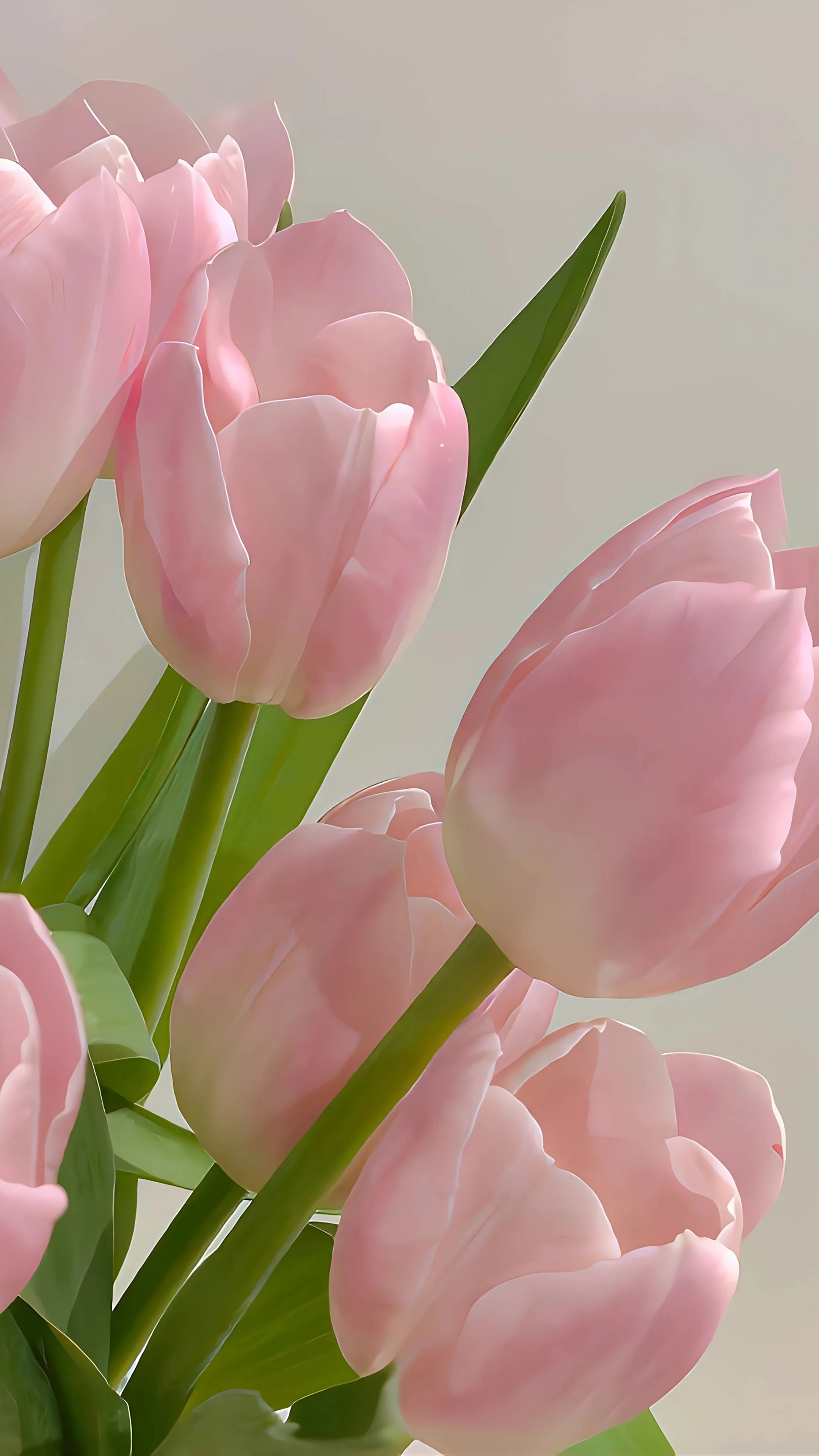 Elegant Pink Tulips with Green Leaves