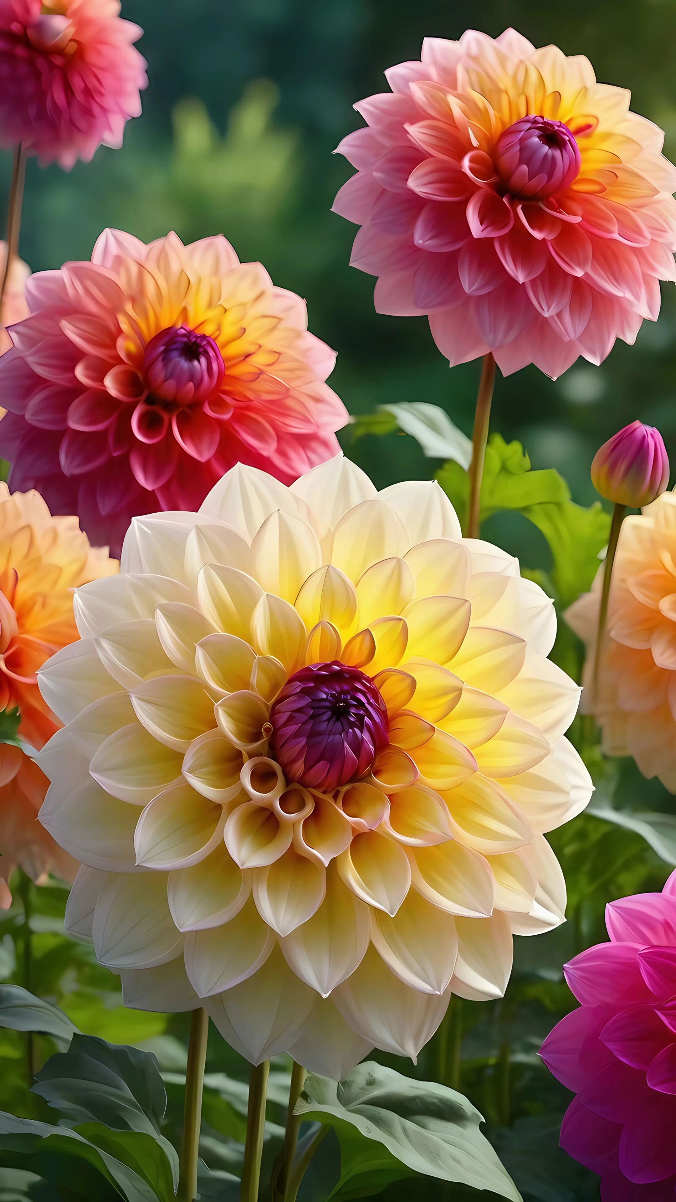 Colorful Dahlia Flowers in Garden