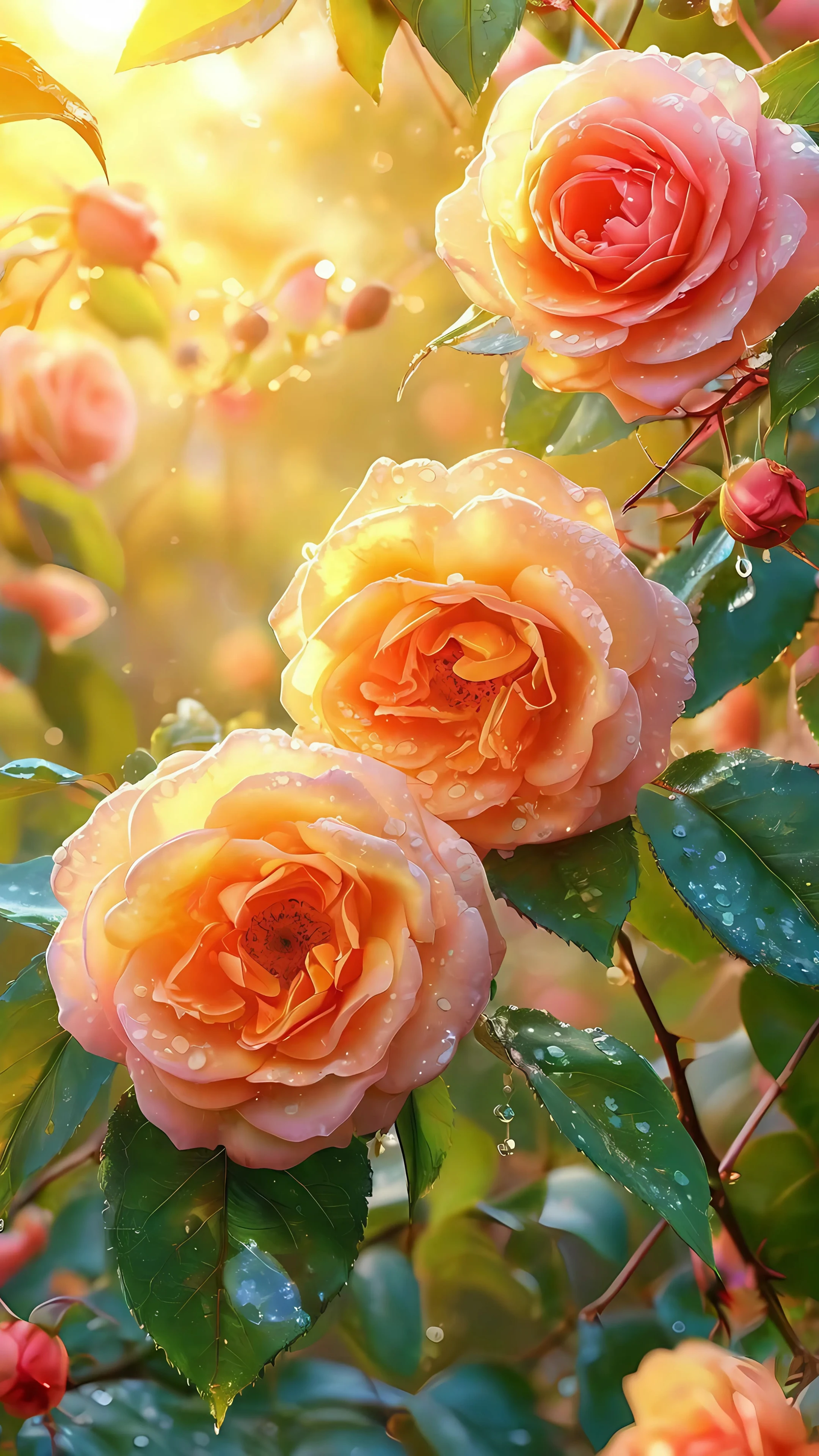 Romantic Orange Roses in Morning Light