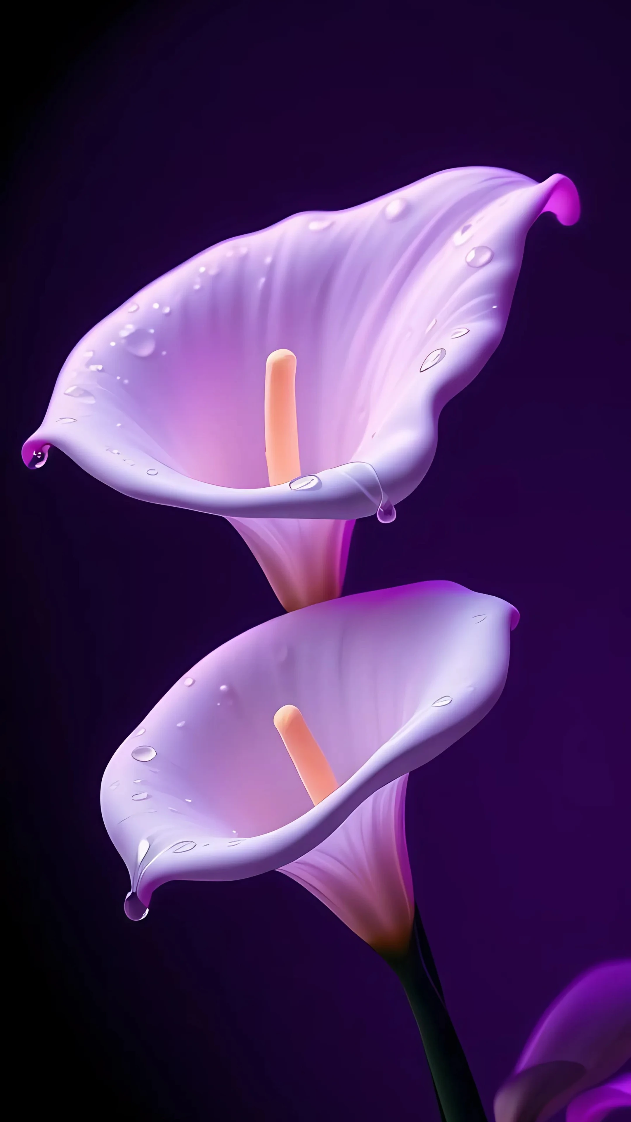 Elegant Purple Calla Lilies with Water Drops