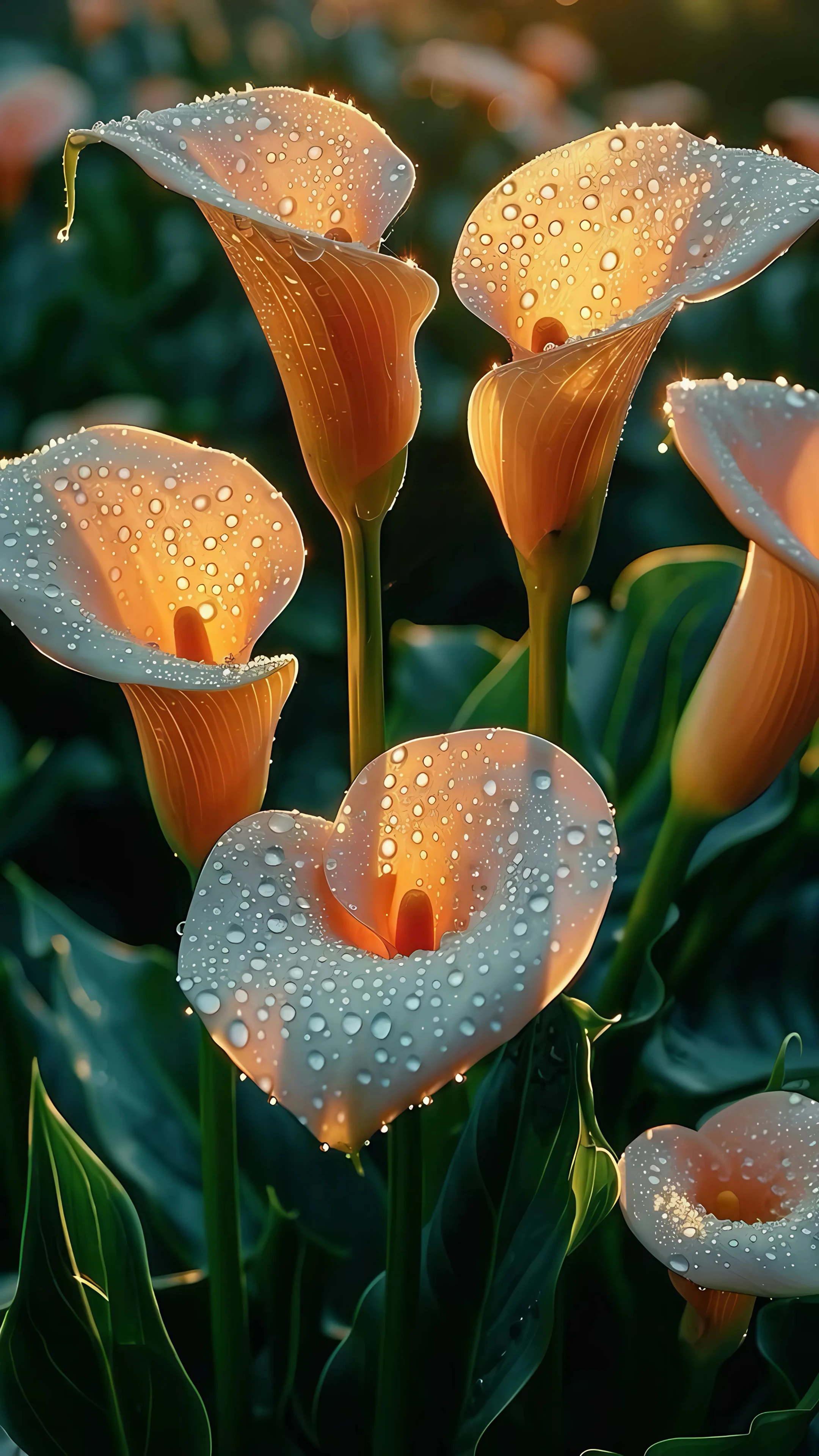Glowing Calla Lilies with Dew Drops