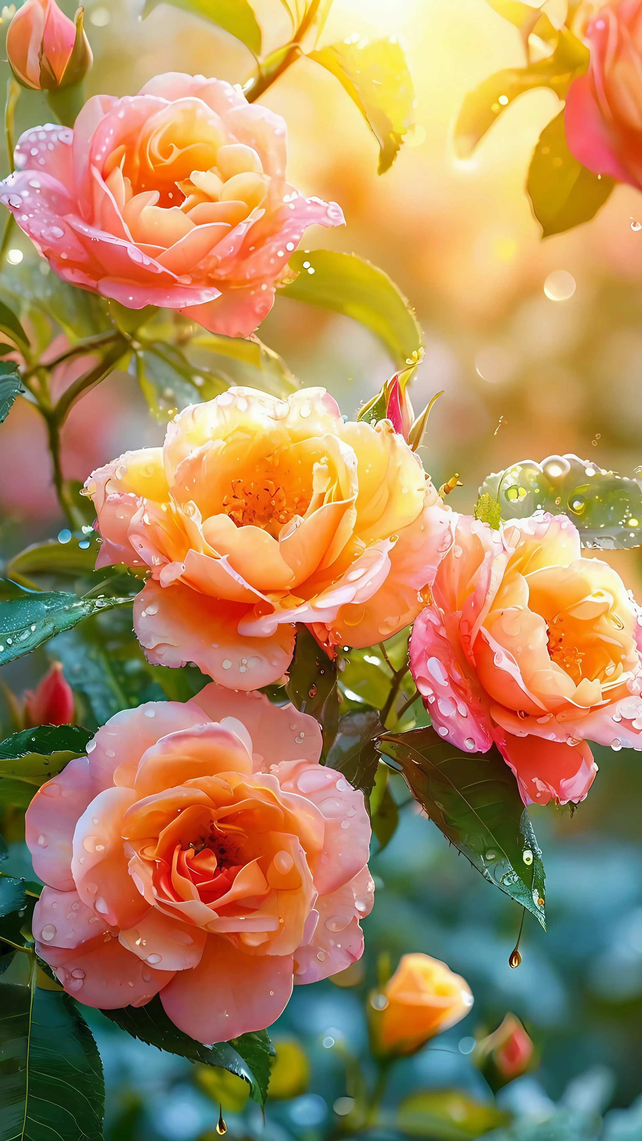 Fresh Orange Roses in Bloom