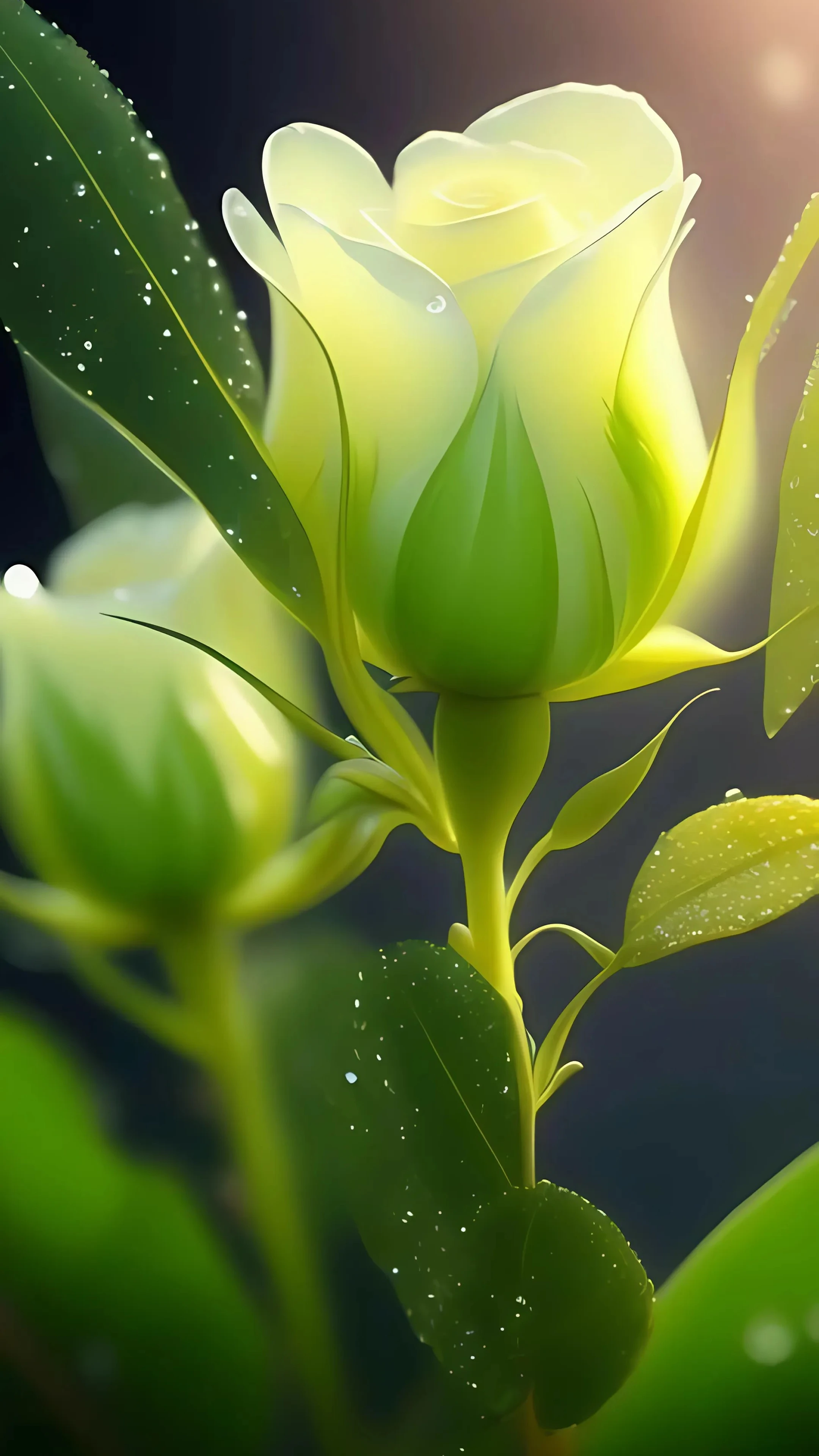 Elegant Green Rose Bud with Dew