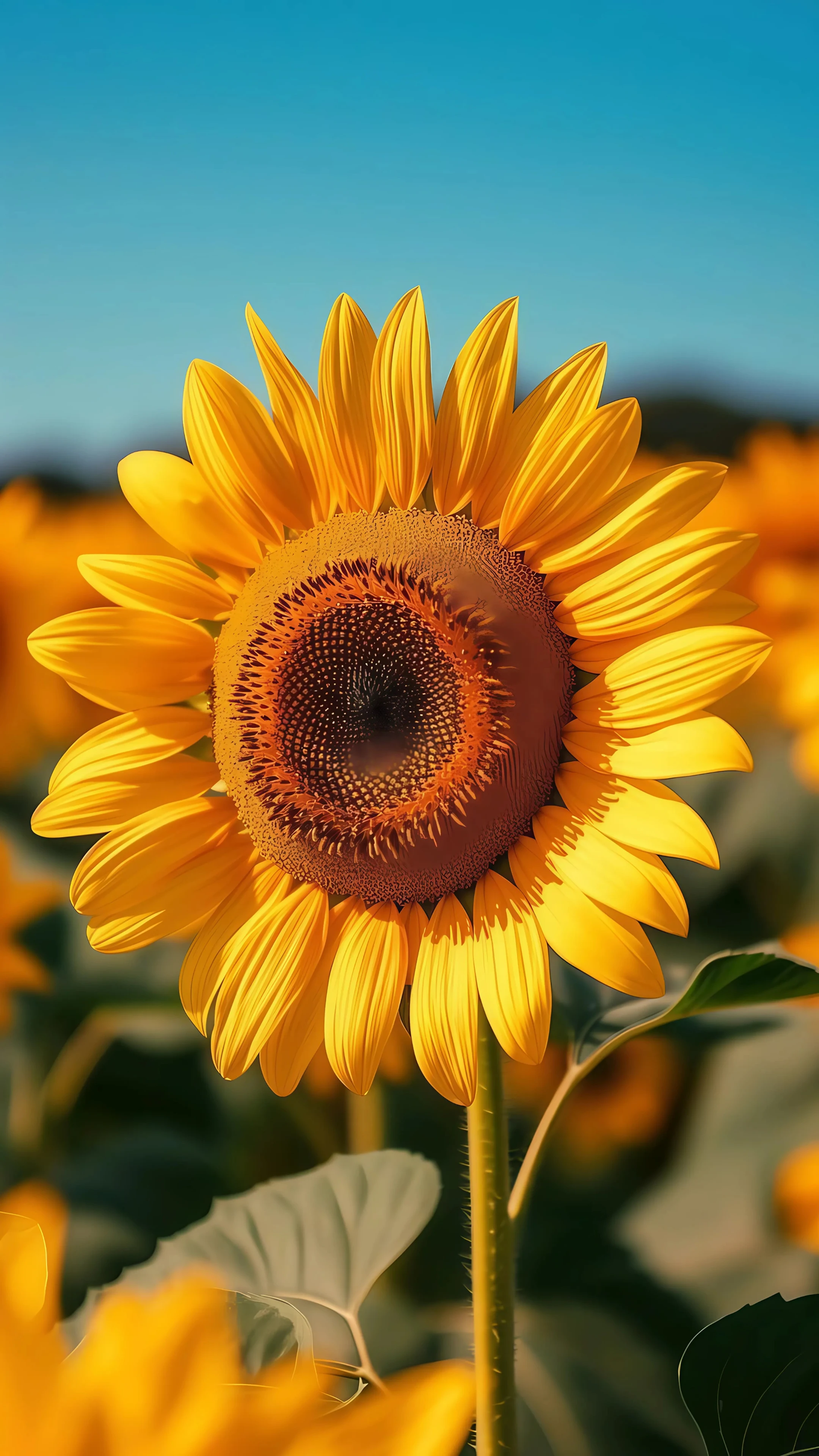 Bright Sunflower Field under Clear Blue Sky