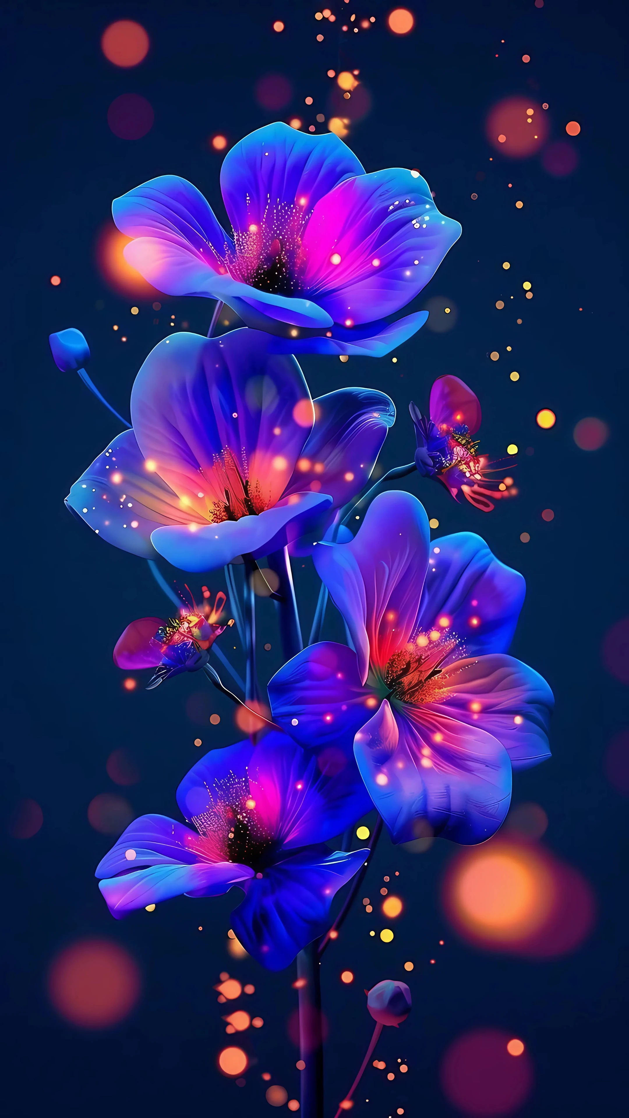 Glowing Blue and Purple Fantasy Flowers