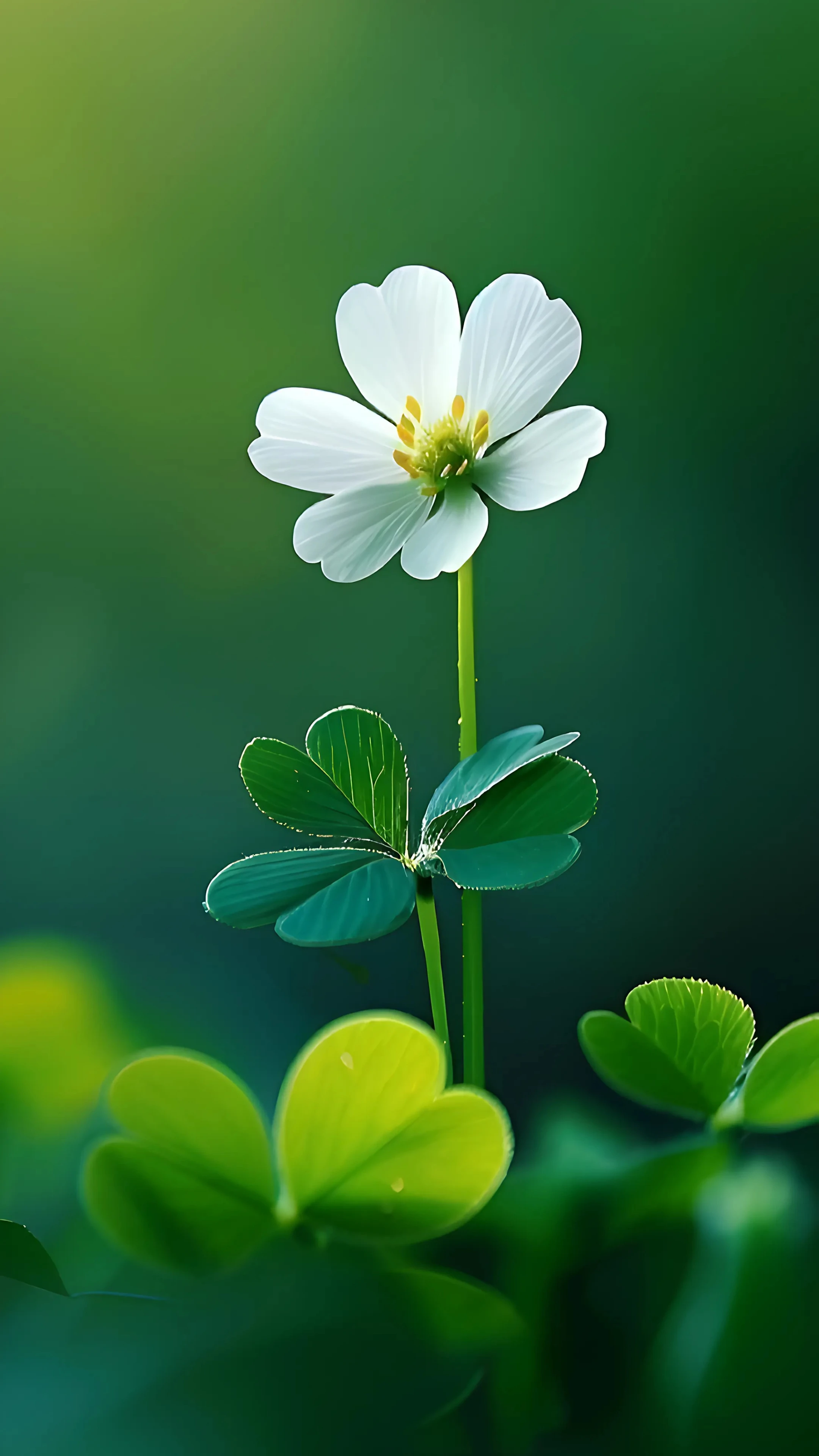 White Clover Flower with Lucky Leaves