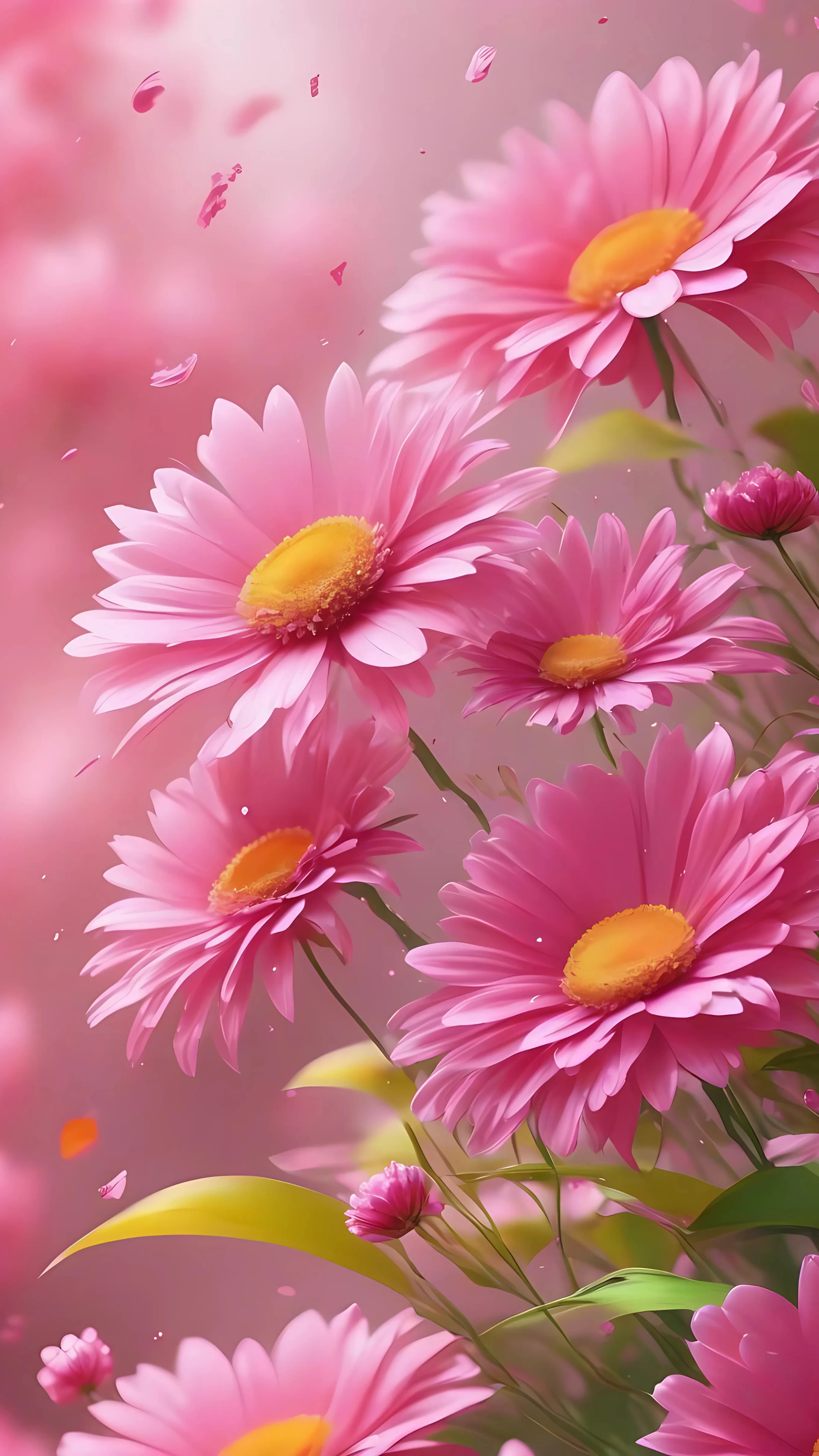 Pink Daisy Flowers in the Breeze