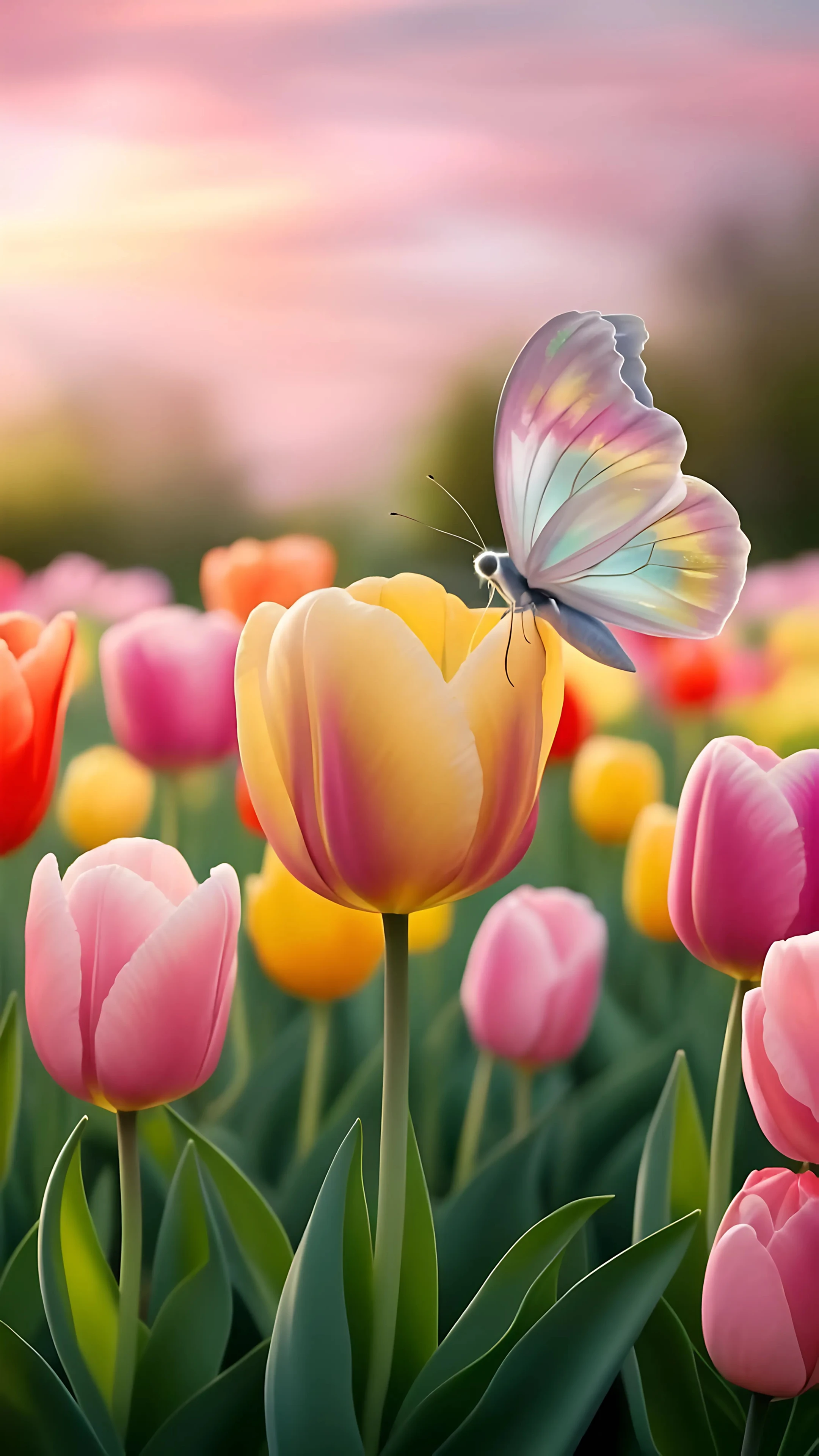 Butterfly Resting on Colorful Tulip
