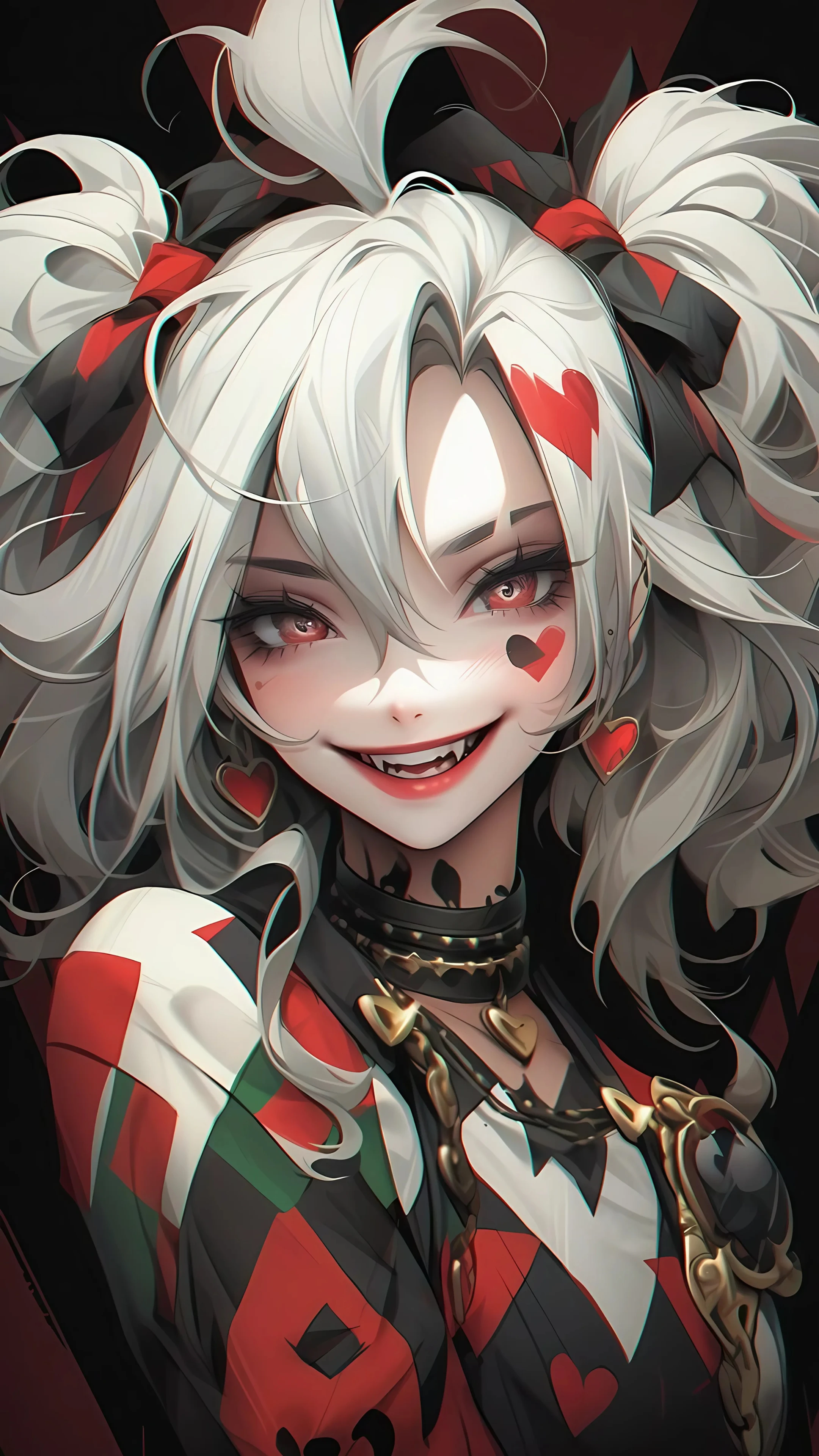 Playful Gothic Anime Girl with White Hair and Fangs