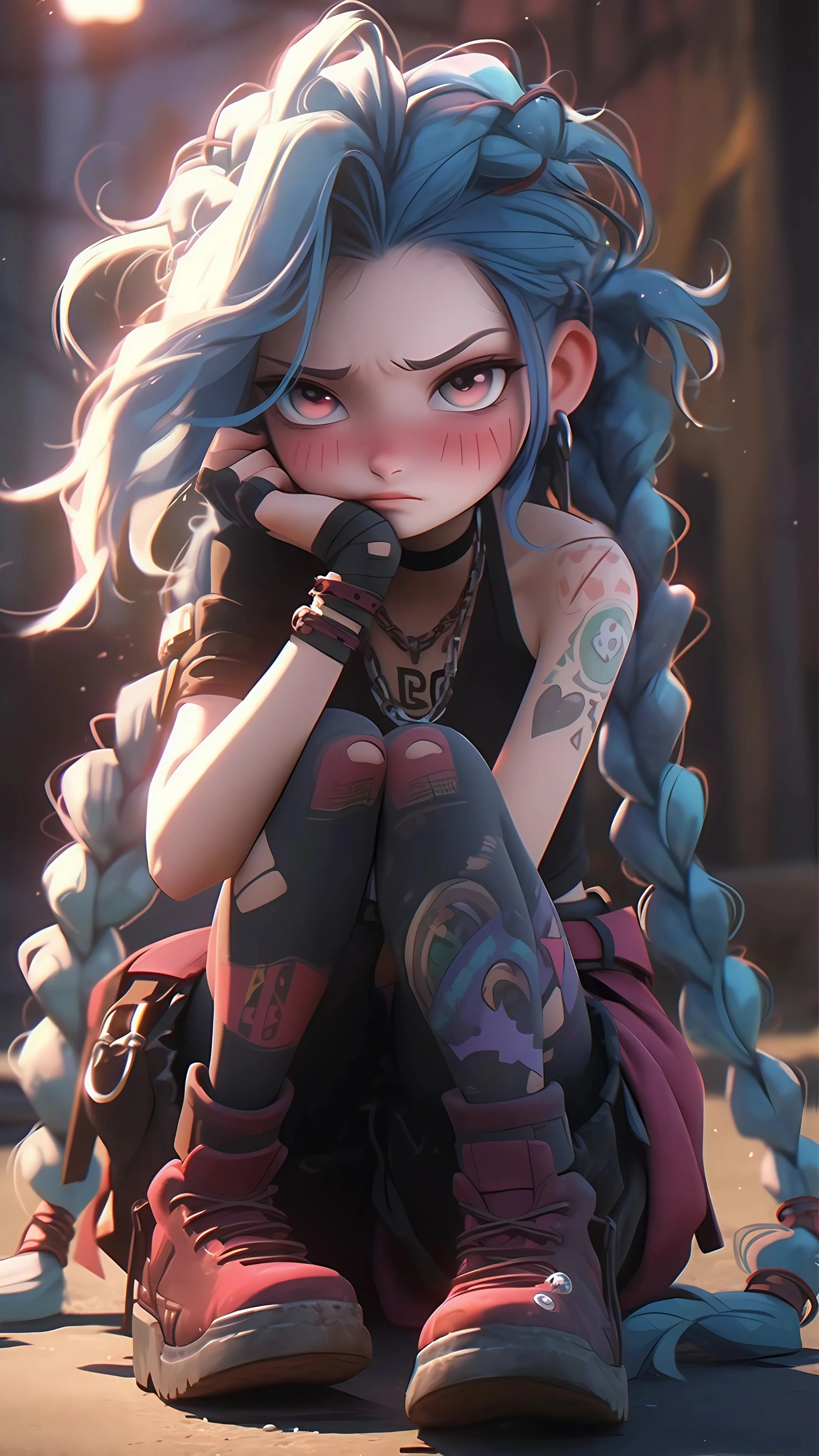 Blue-Haired Anime Girl with Rebellious Look