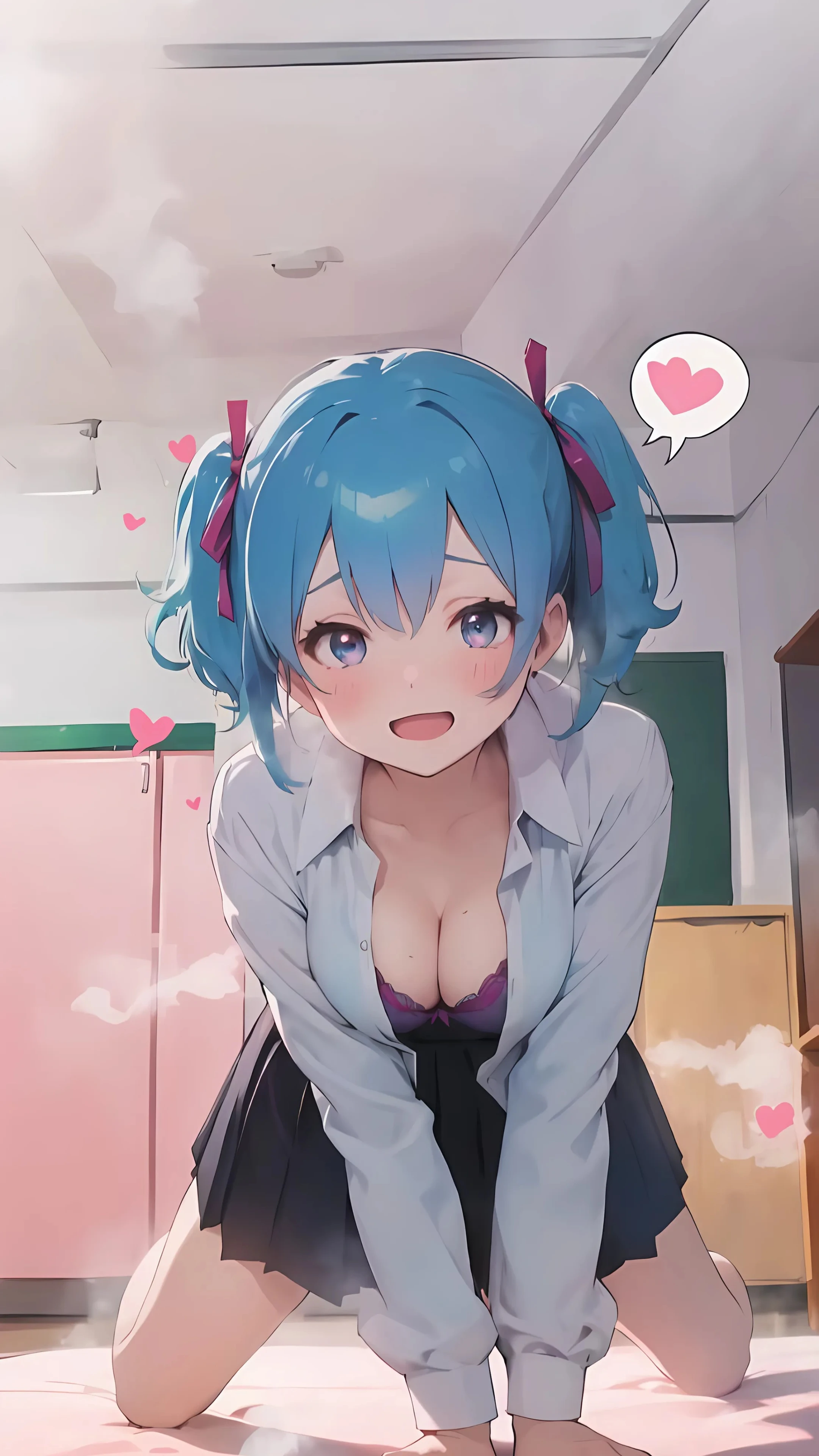 Seductive Anime School Girl with Blue Hair