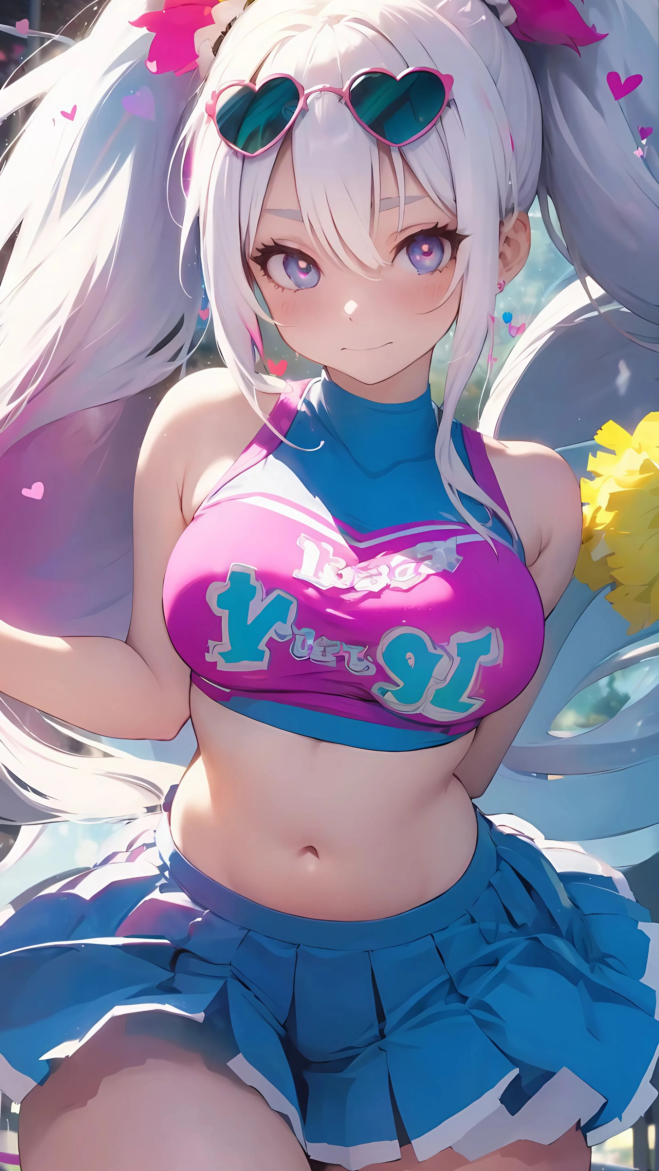 Cheerful anime cheerleader girl in vibrant outfit