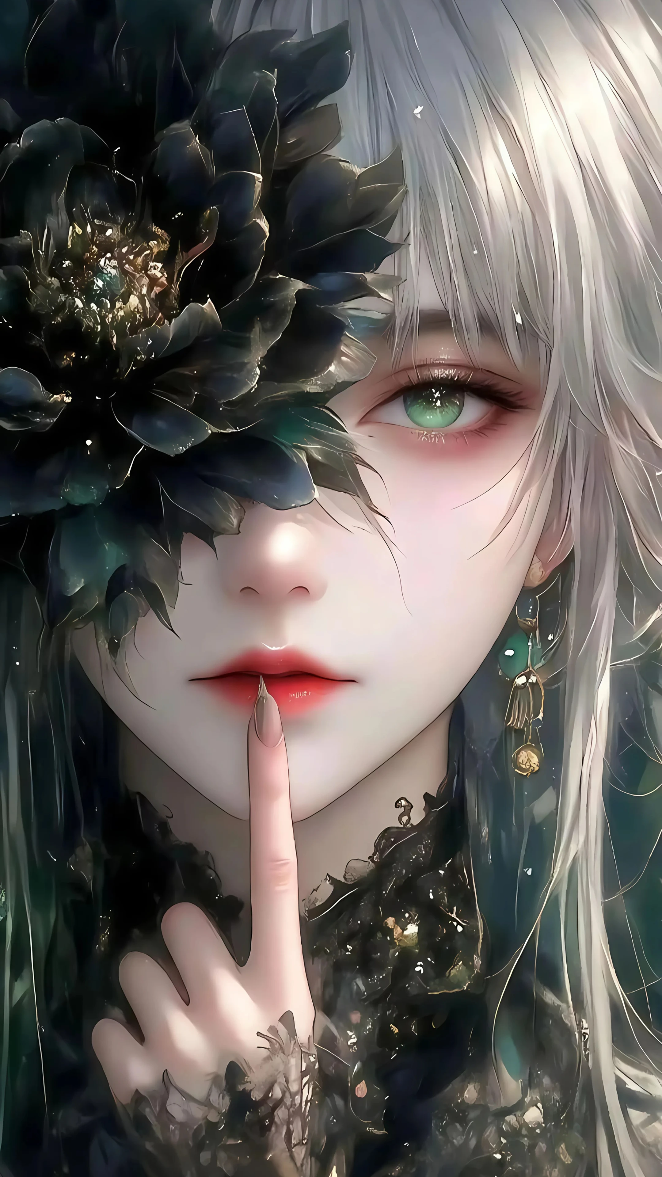 Mysterious Anime Girl With Black Flower