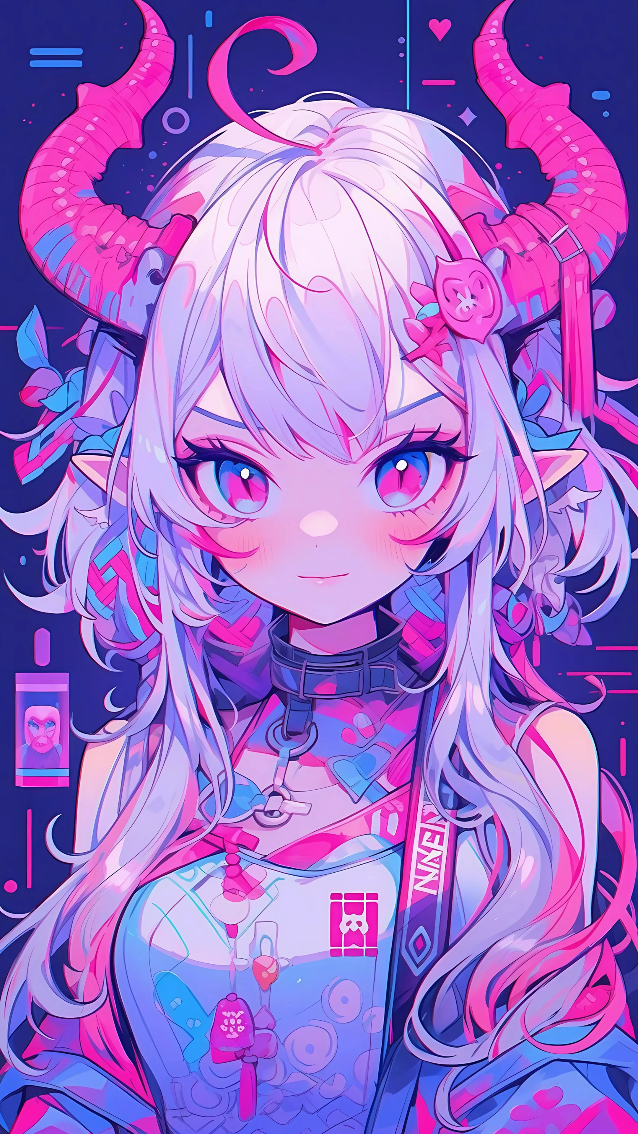 Colorful Demon Anime Girl