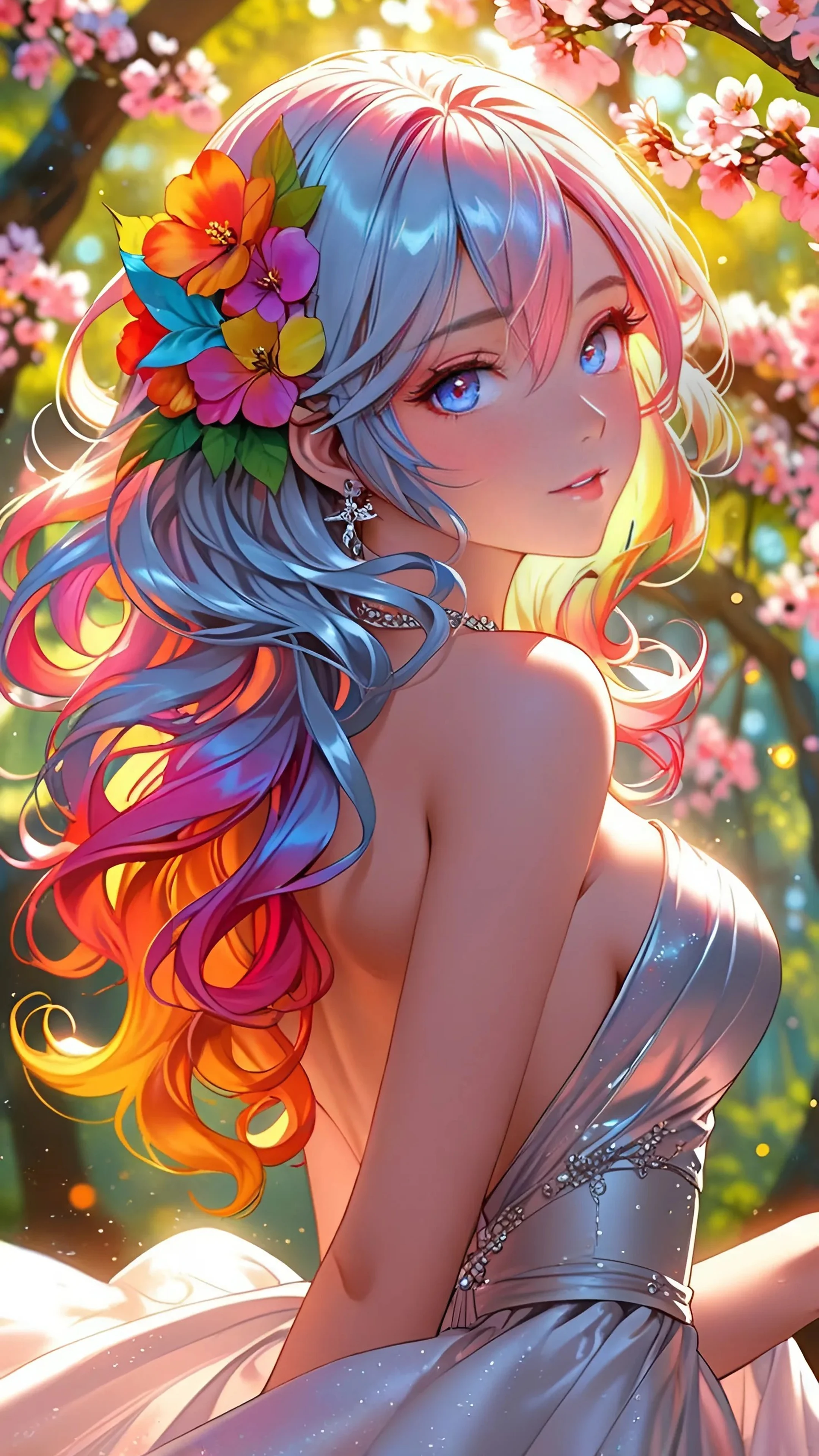 Rainbow Hair Anime Girl In Nature