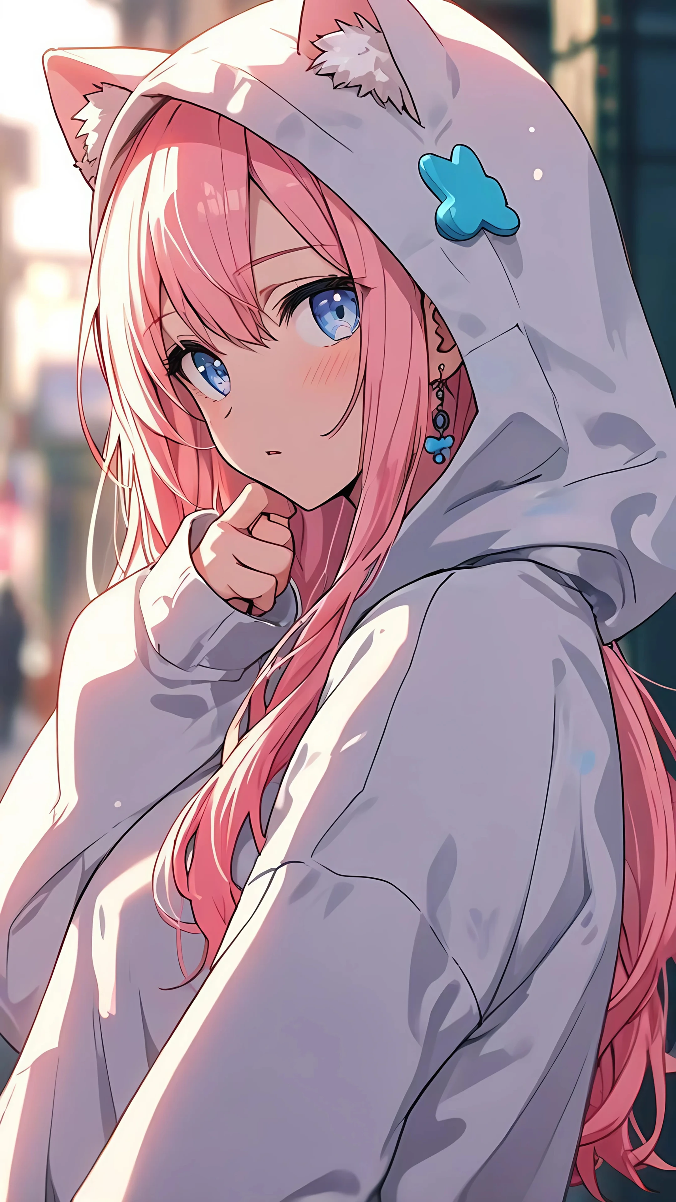 Cute Pink Hair Anime Girl In Hoodie
