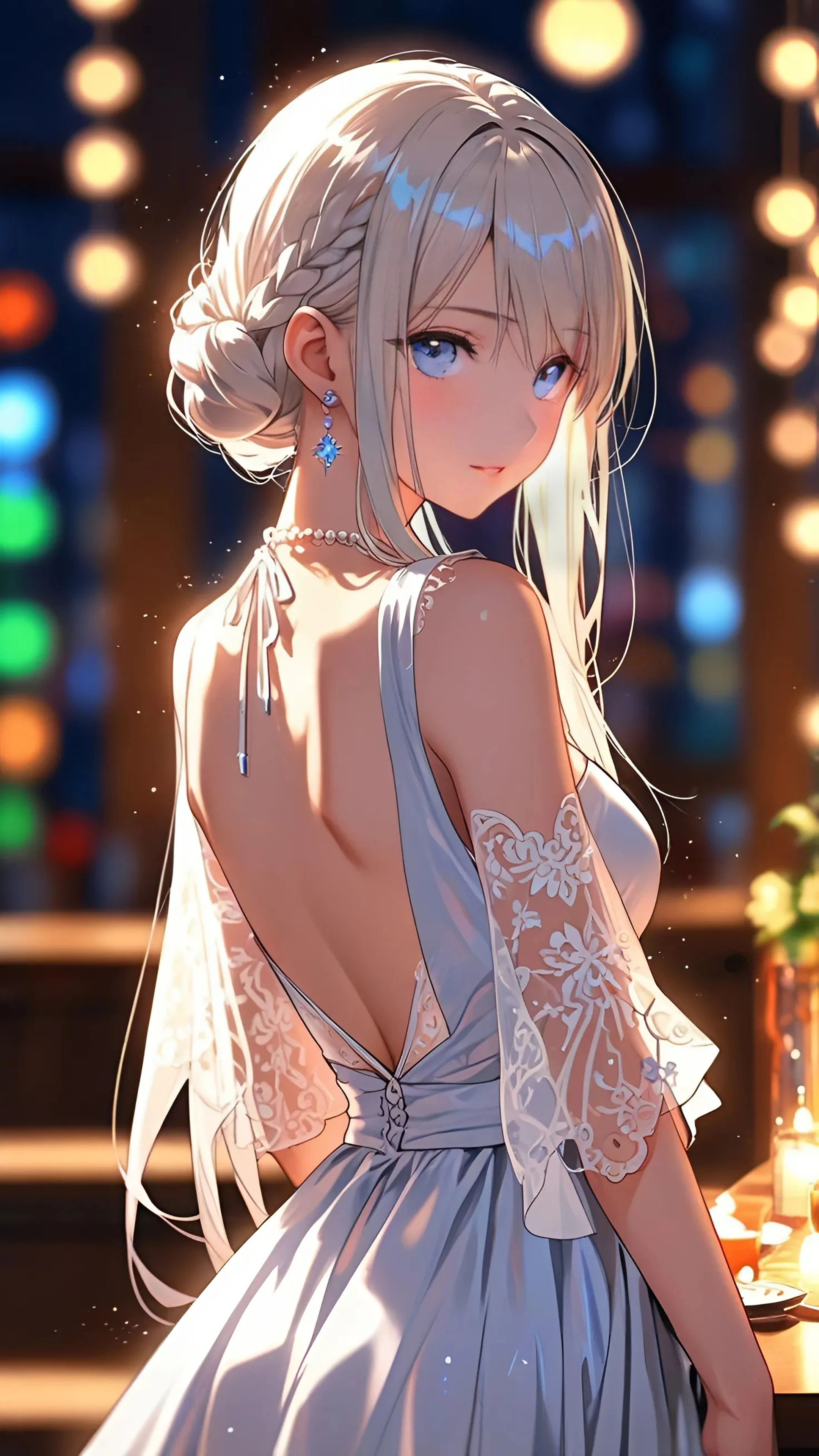 Elegant Blonde Girl in Evening Dress