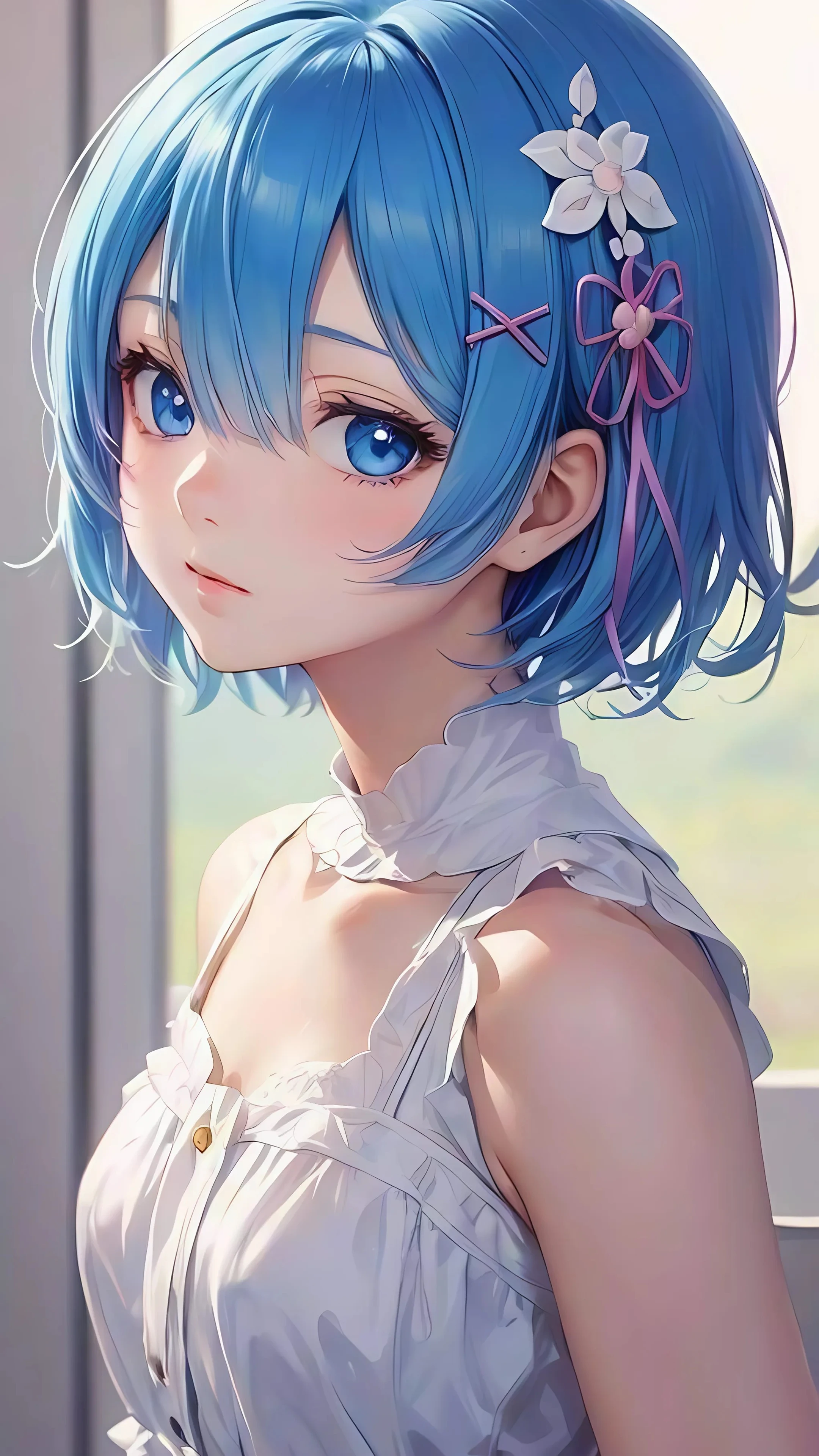 Adorable Blue-Haired Girl with Hairpins