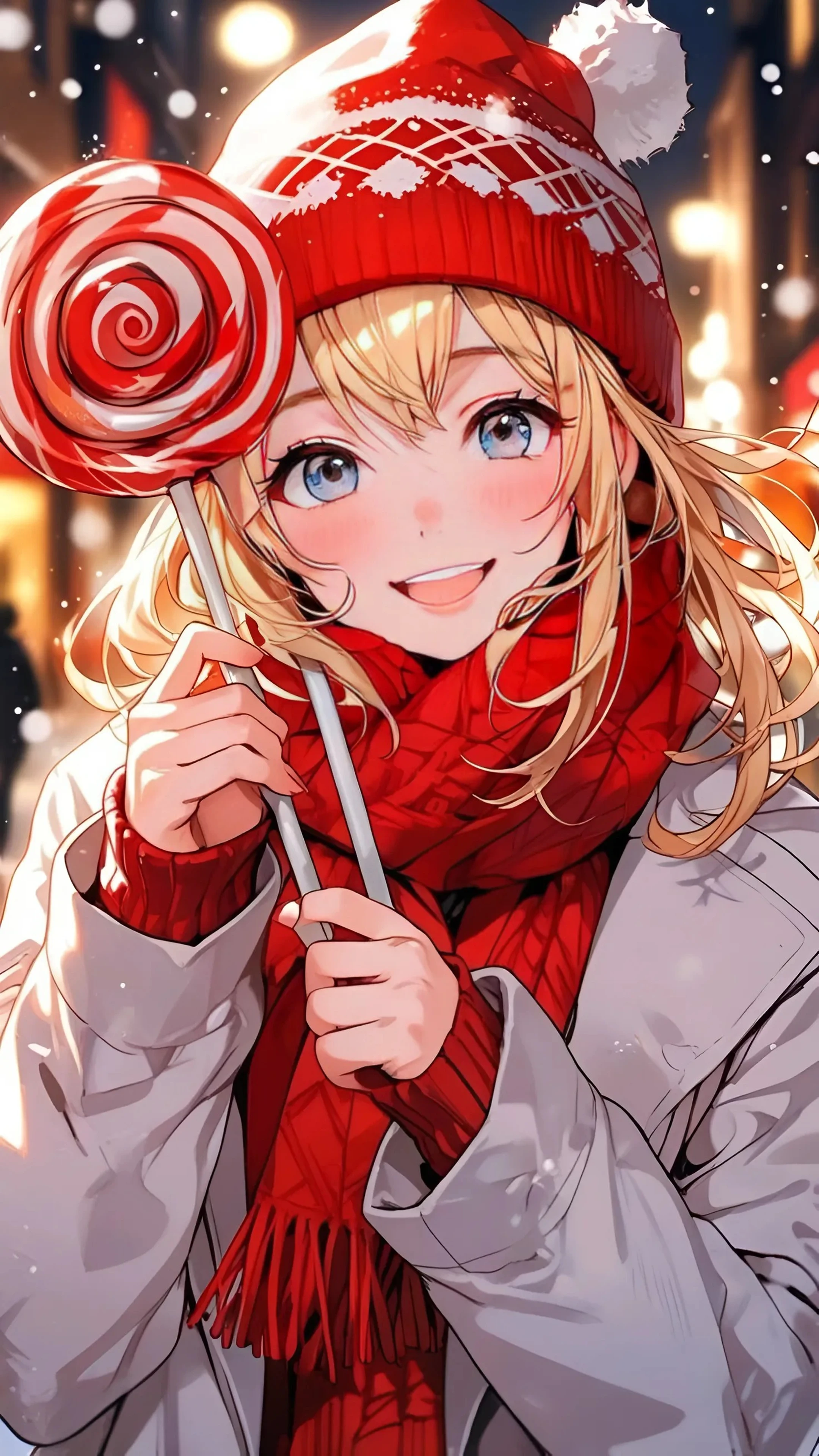 Happy Girl with Lollipop in Winter