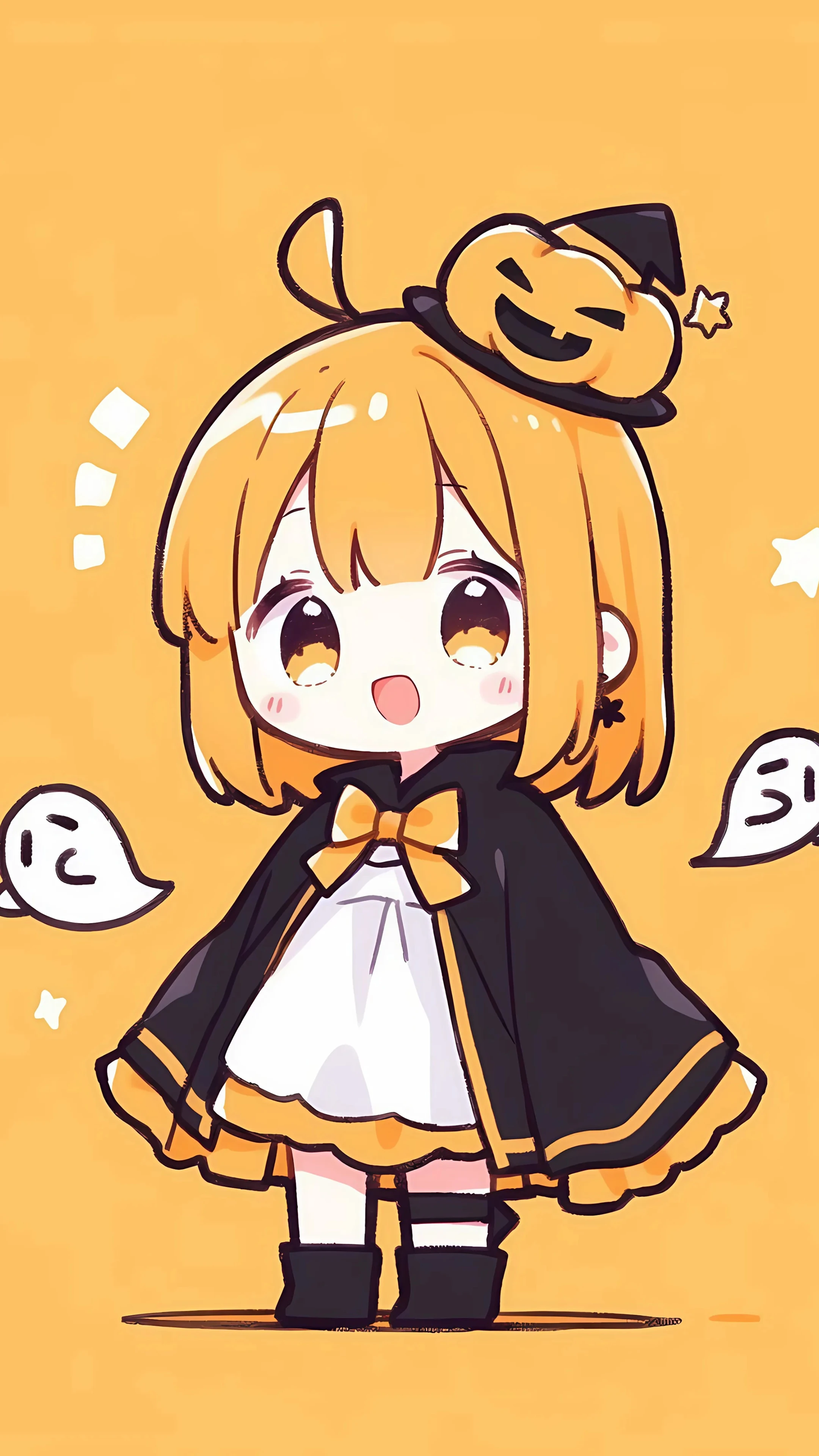 Adorable Chibi Witch Girl in Halloween Costume