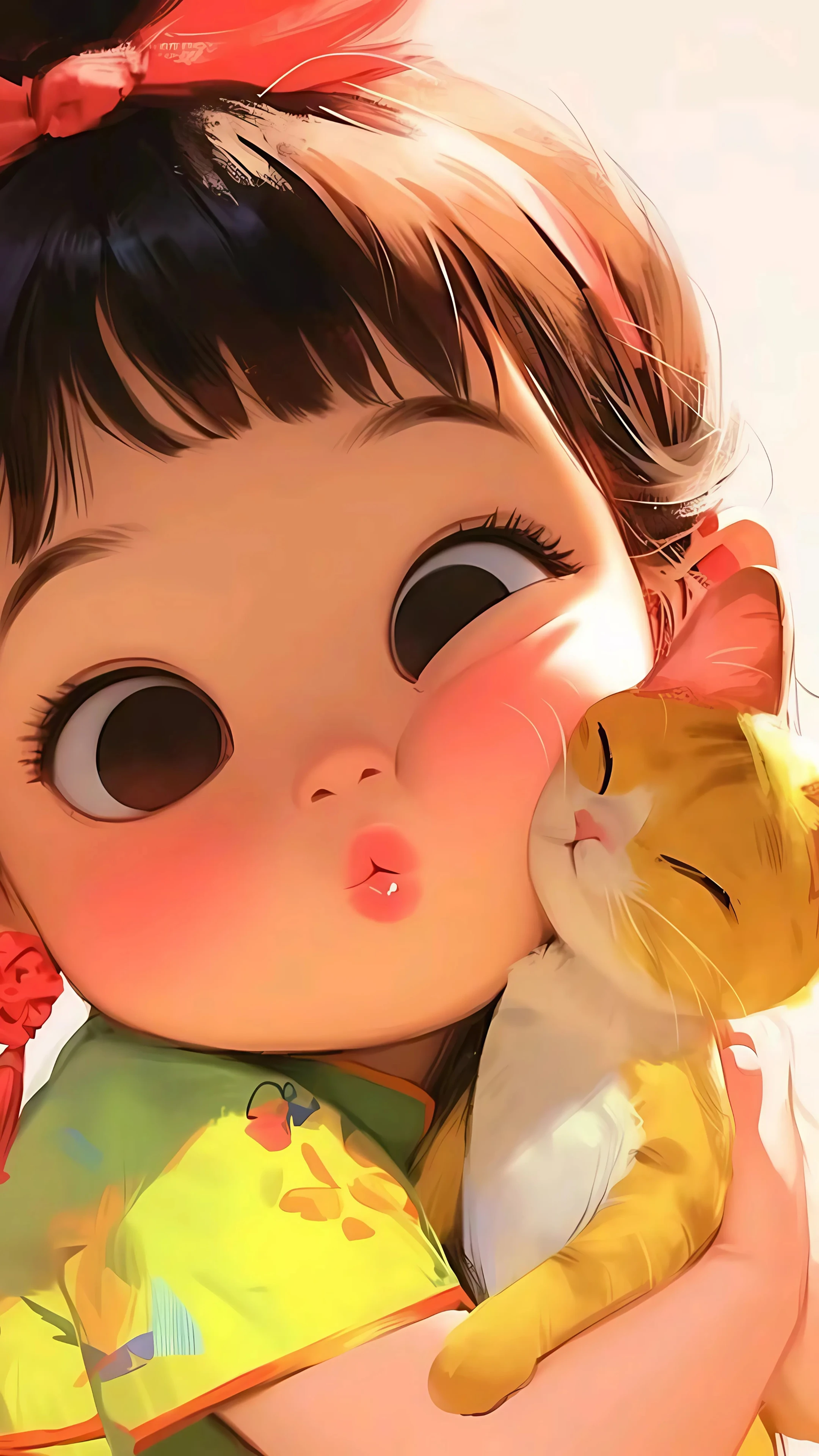 Cute Girl Hugging Kitten