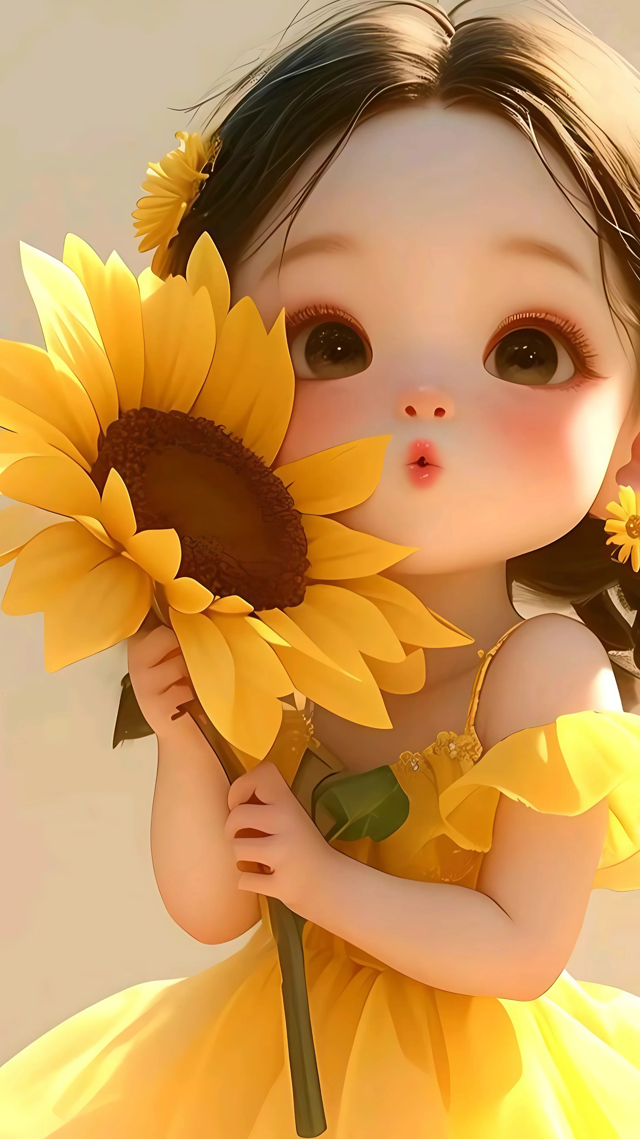 Charming Girl with Sunflower