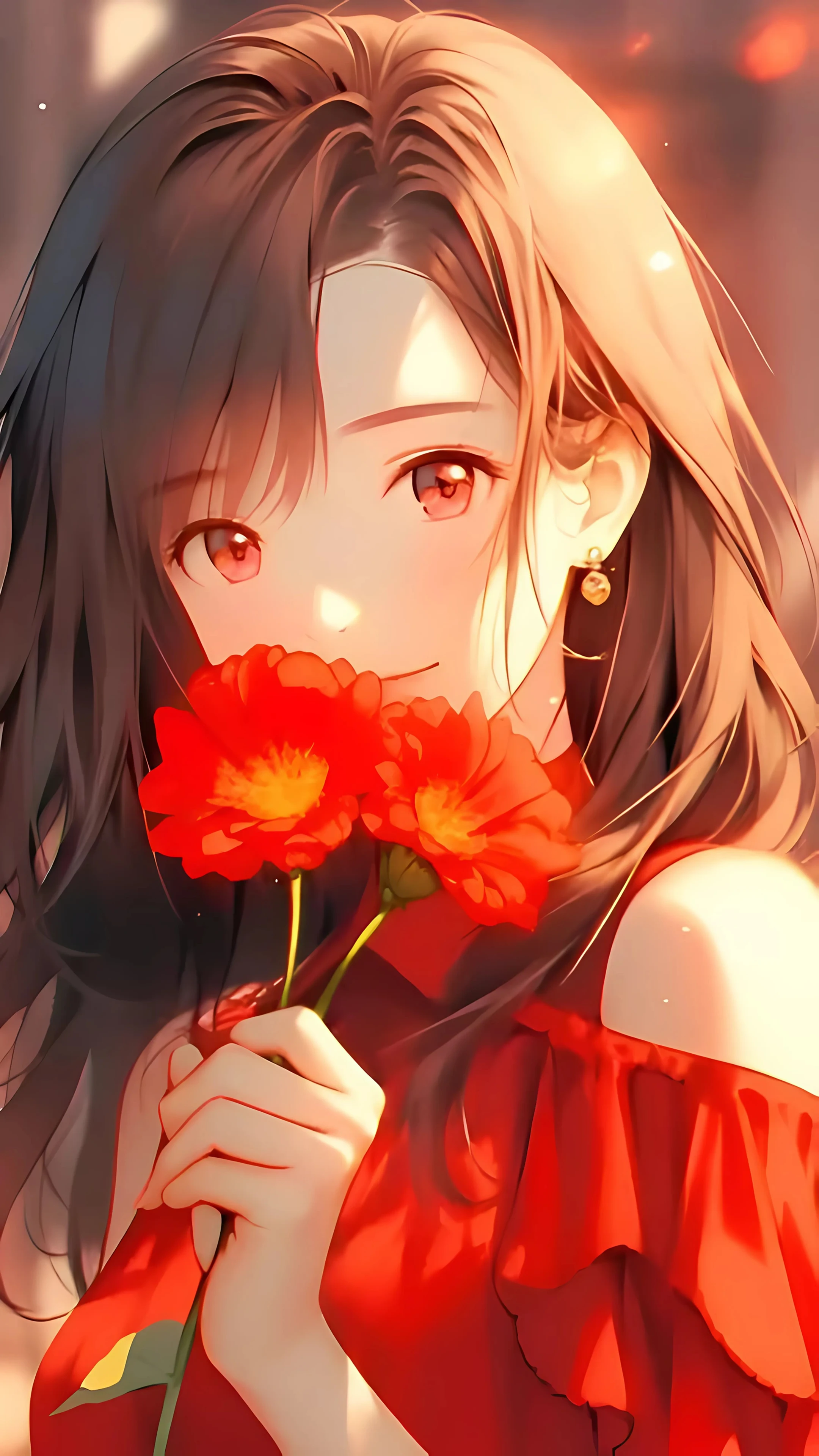 Mysterious Girl with Red Flowers