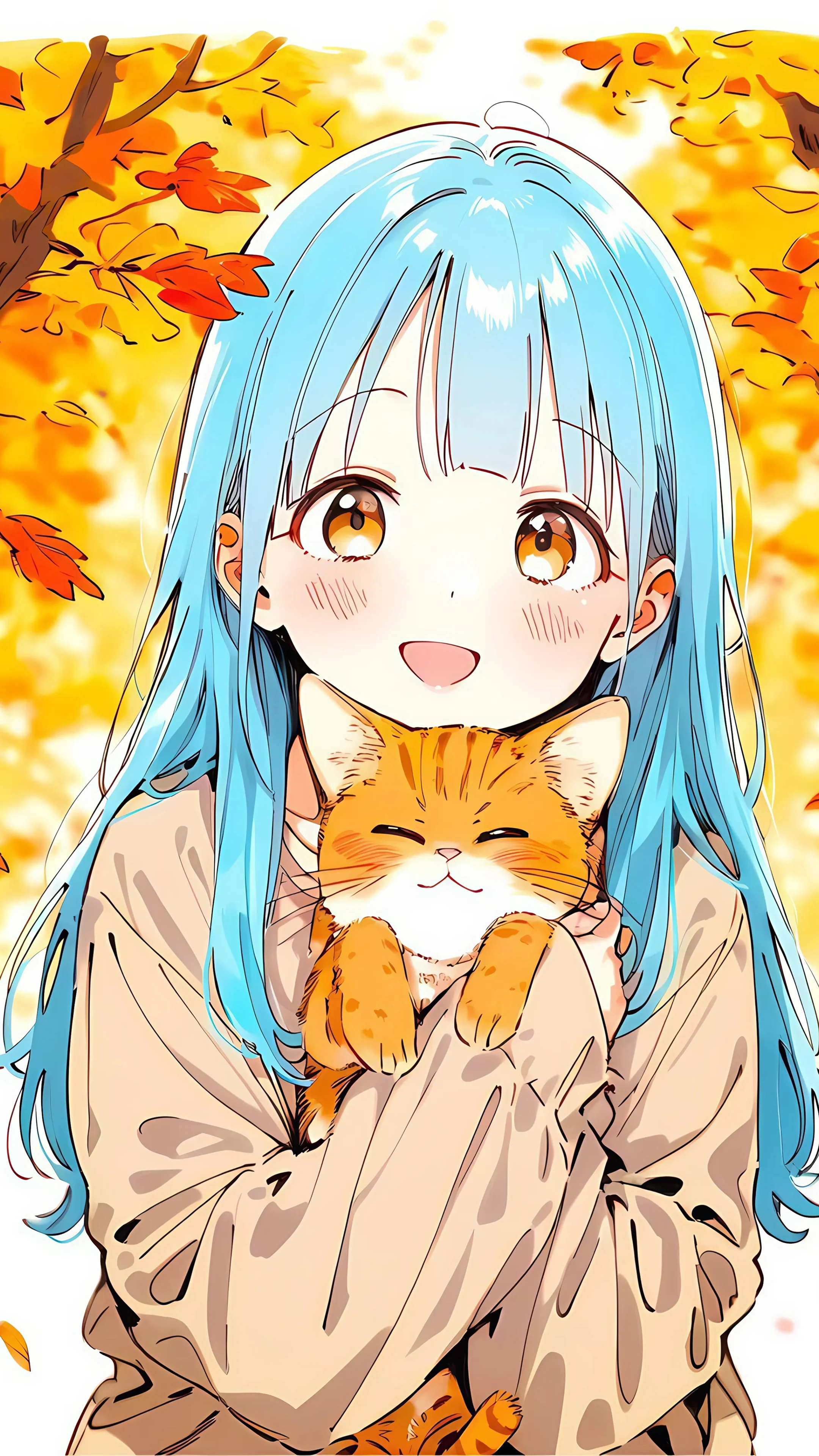 Cheerful Girl with Orange Cat