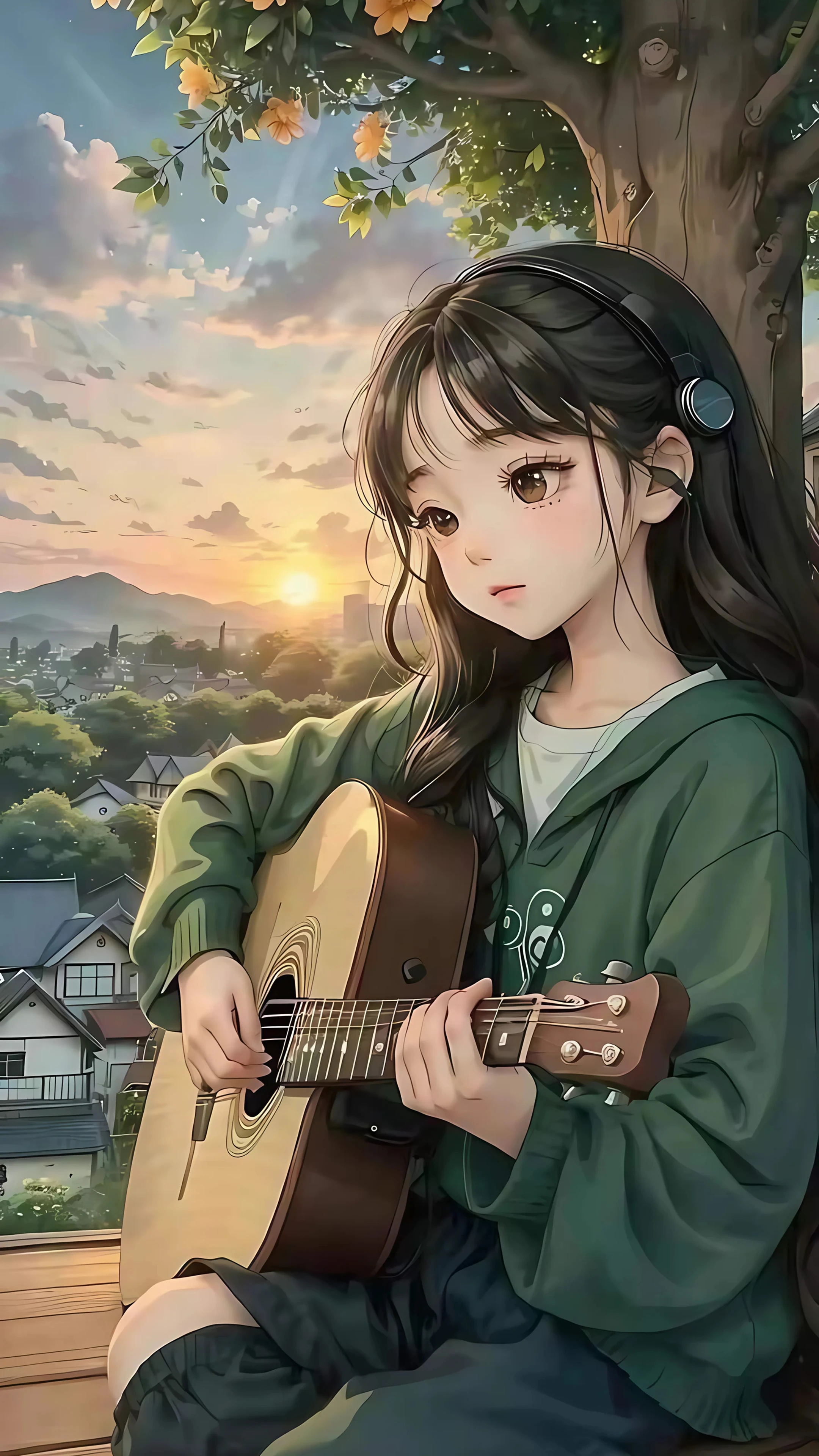 Melancholy Girl with Guitar