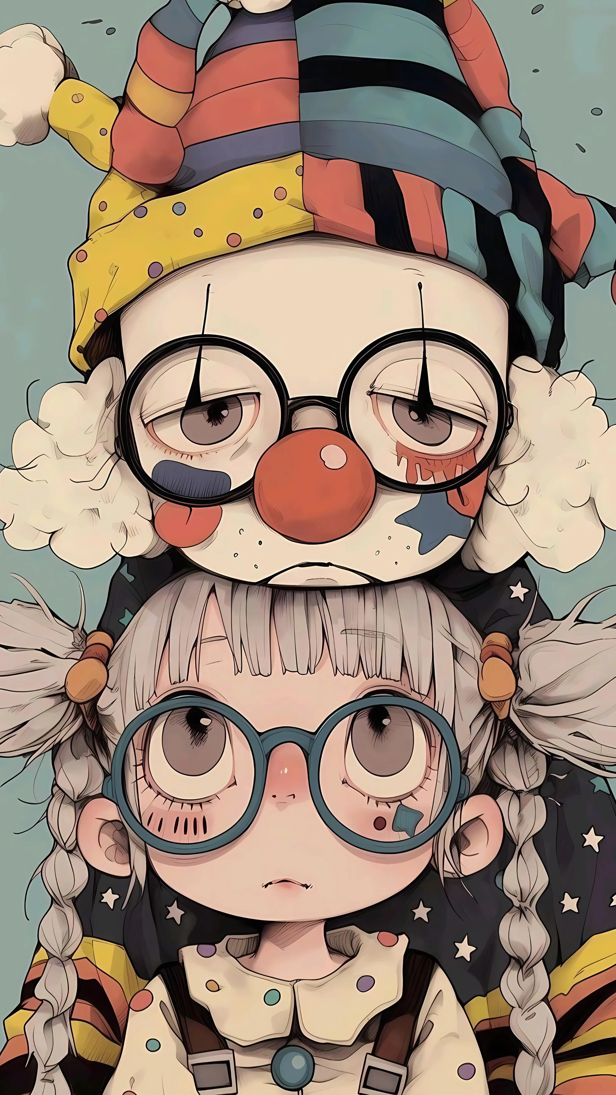 Sad Clown and Girl Duo