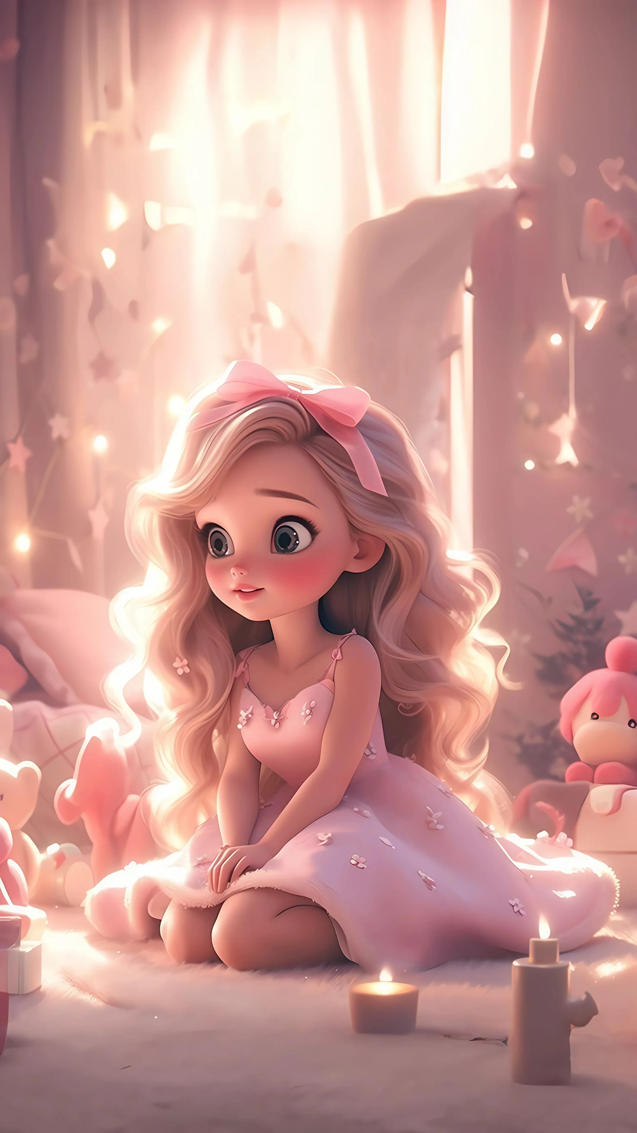 Innocent Girl in Pink Room