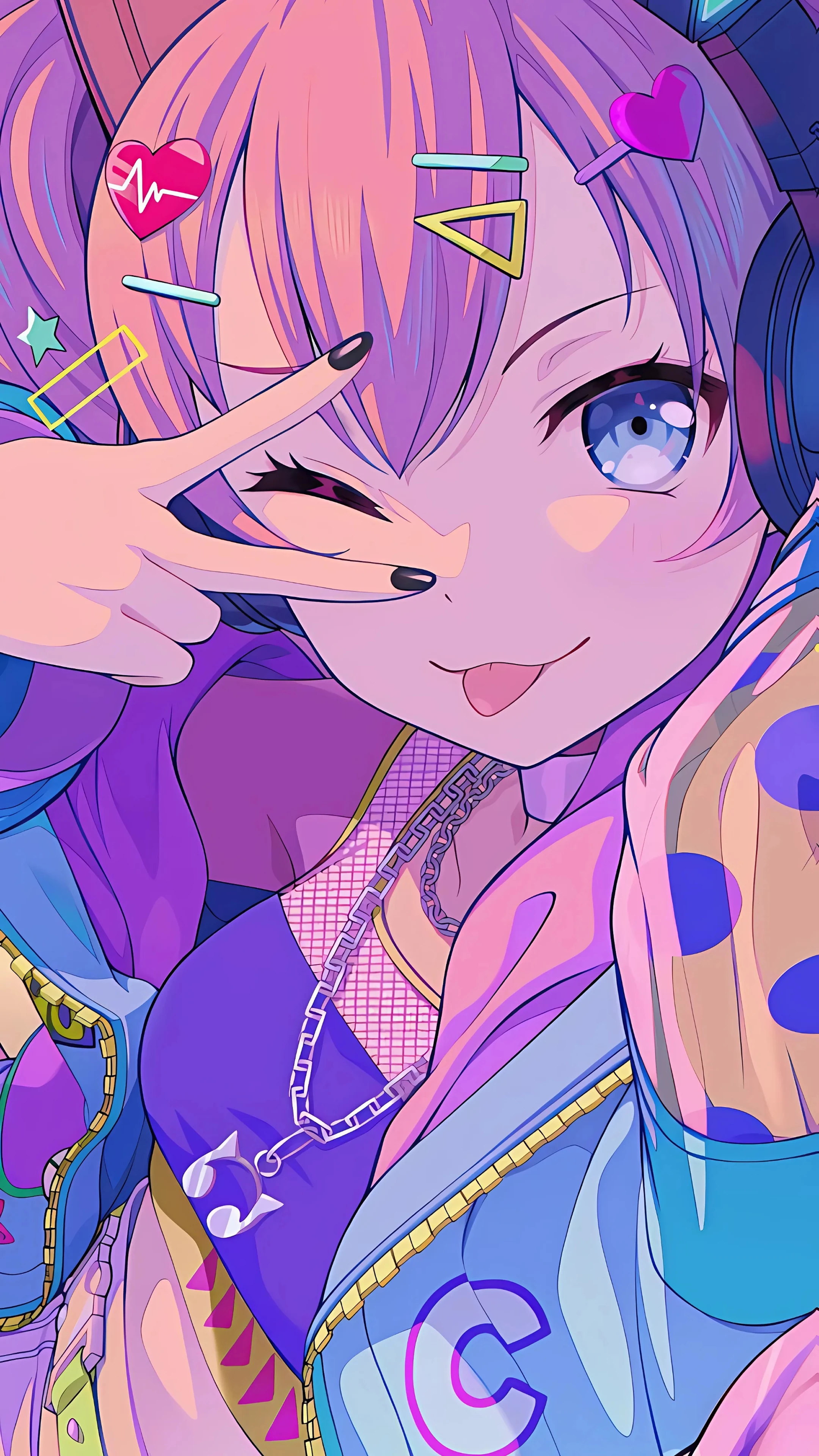 Vibrant Anime Girl with Peace Sign