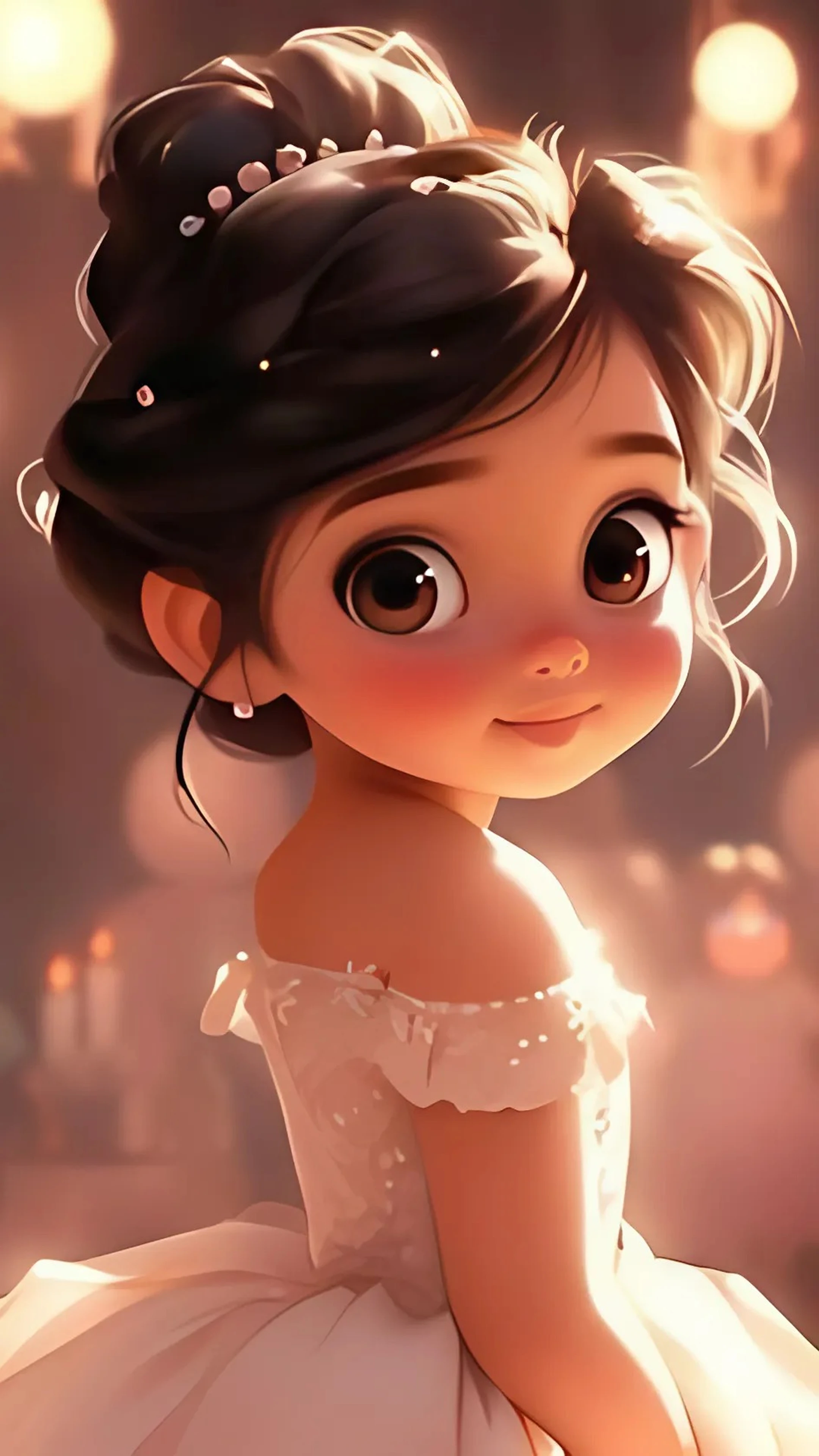 Elegant Girl in White Ball Gown