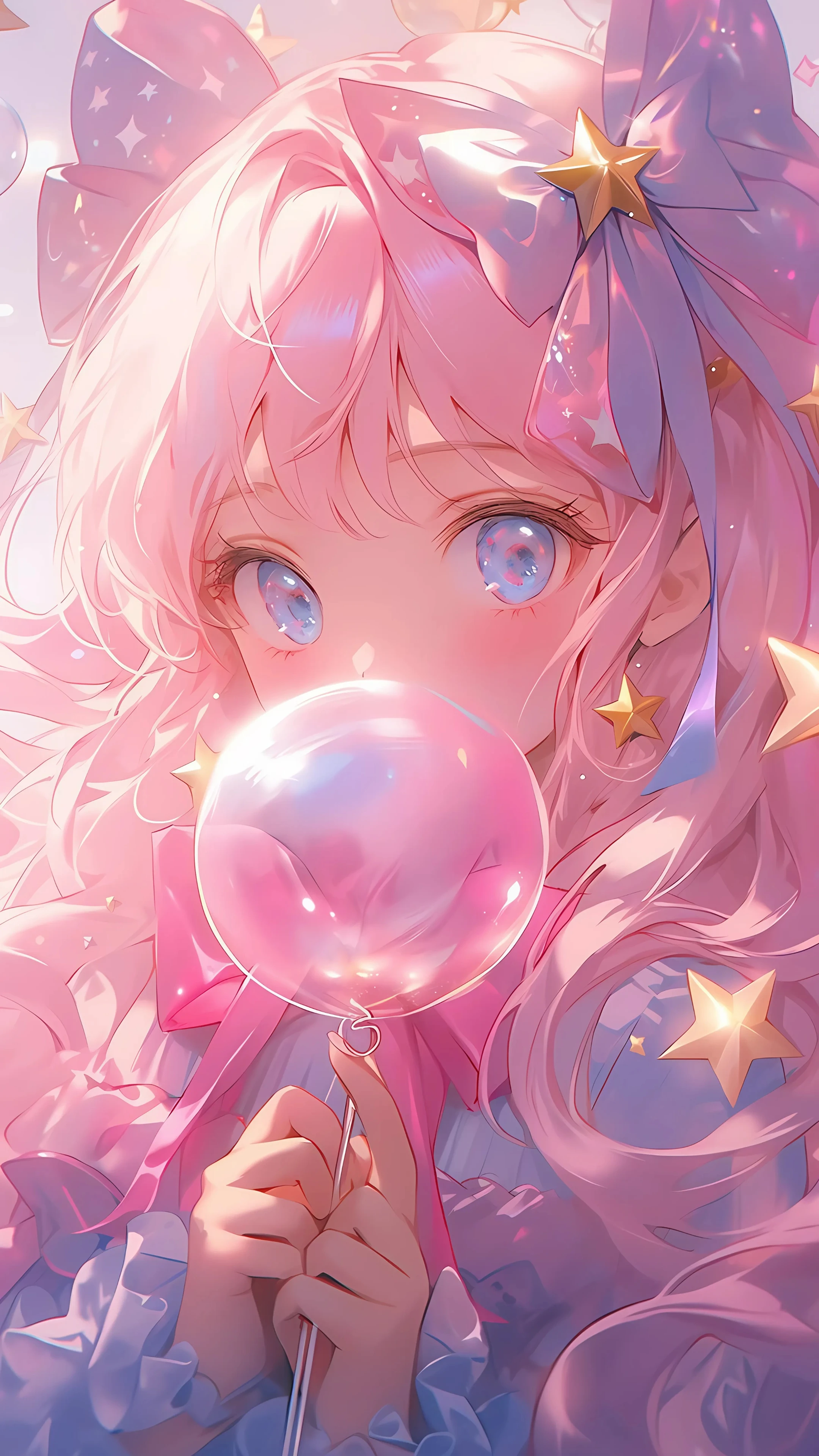 Cute Pink-Haired Girl with Bubble