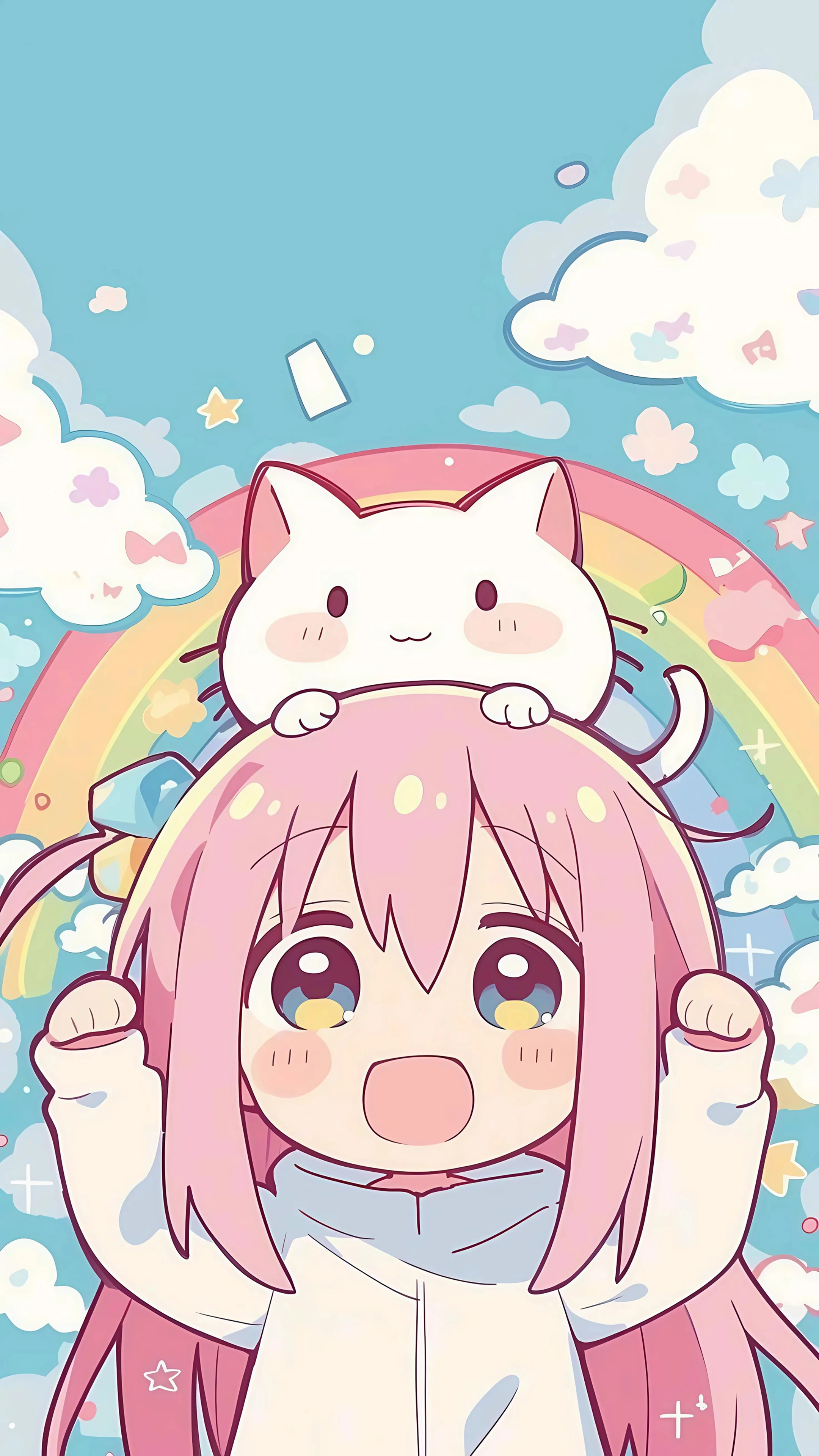 Adorable Pink-Haired Girl with Cat